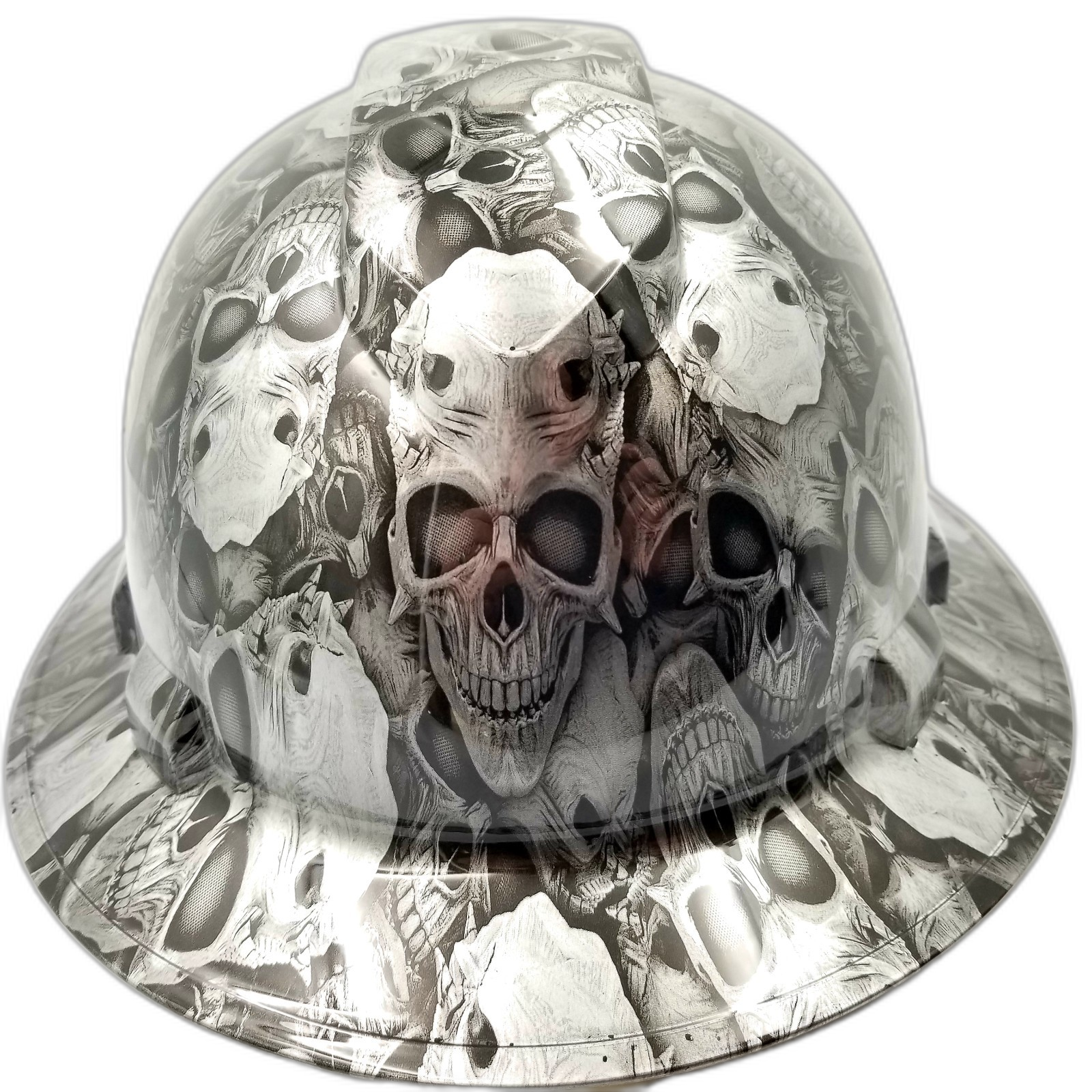 Engraved Skulls Of Death Custom Hydro Dipped Full Brim Hard Hat - Front View