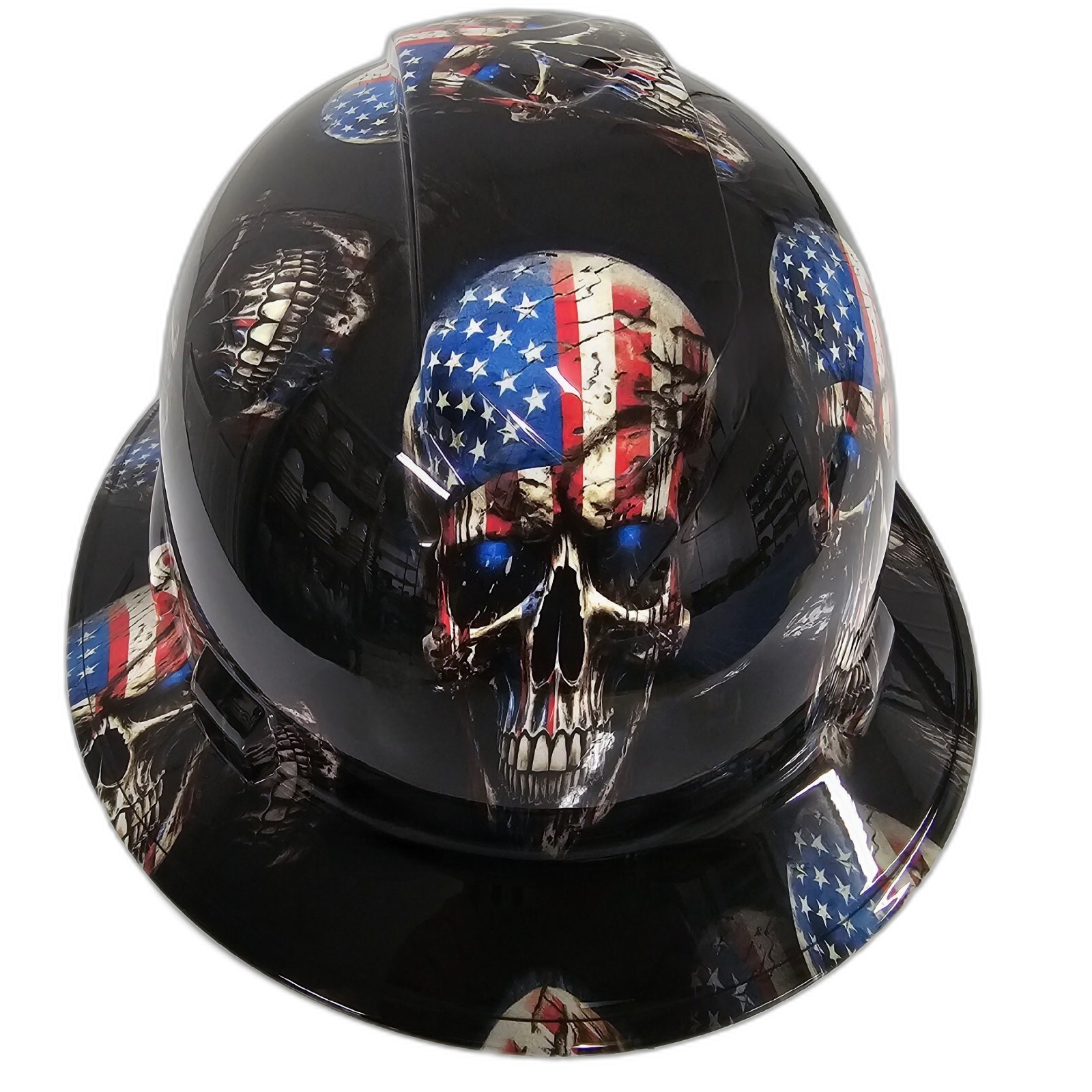American Forever Till Death Custom Hydro Dipped Full Brim Hard Hat - Front View