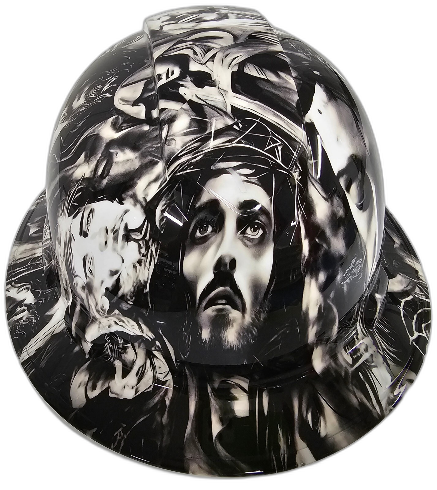 Jesus Christ Big Faces Jesus Saves Custom Hydro Dipped Full Brim Hard Hat - Front View