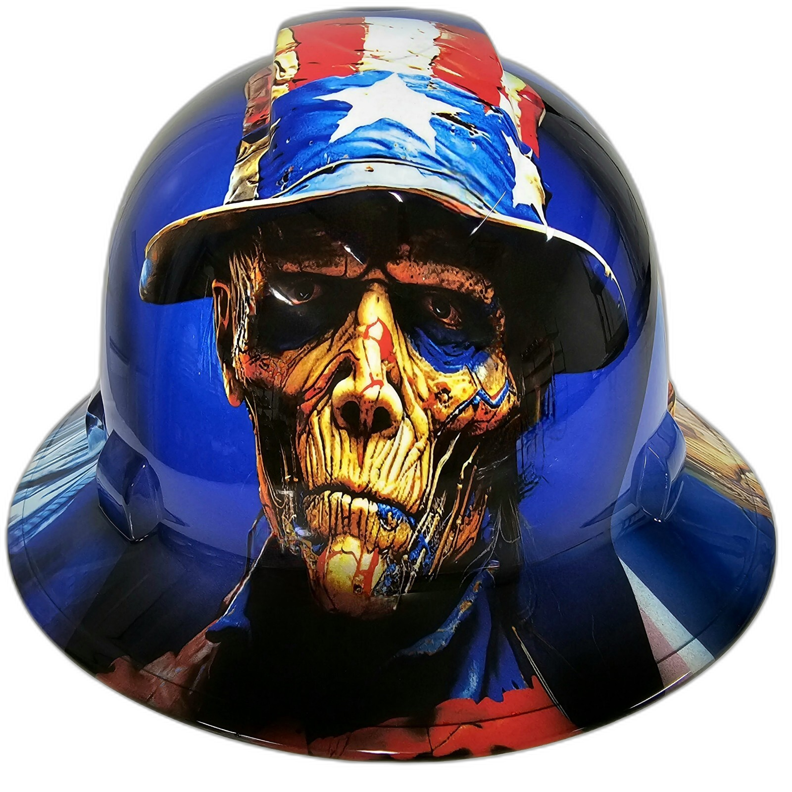 Weathered American Patriot Liberty Custom Hydro Dipped Full Brim Hard Hat - Front View