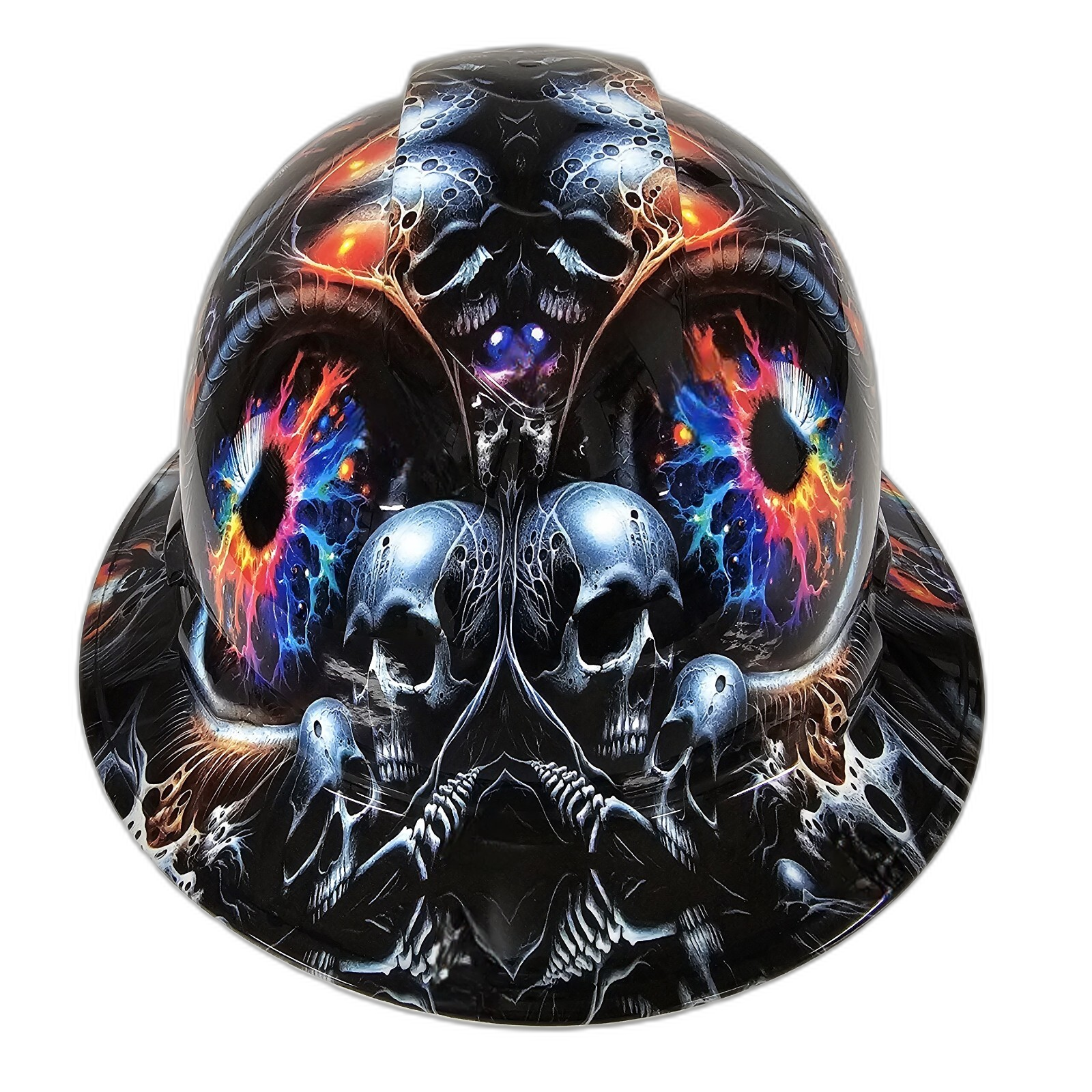 The Eyes Have It Skulls N Eyes Custom Hydro Dipped Full Brim Hard Hat - Front View