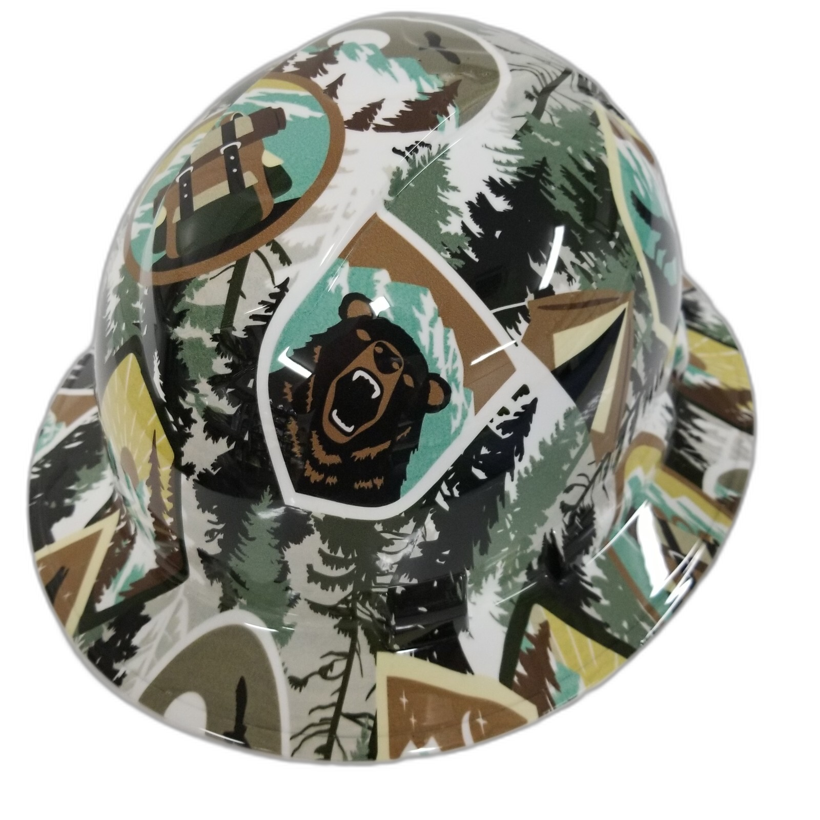 American Outdoor Adventurer Camping Custom Hydro Dipped Full Brim Hard Hat - Front View