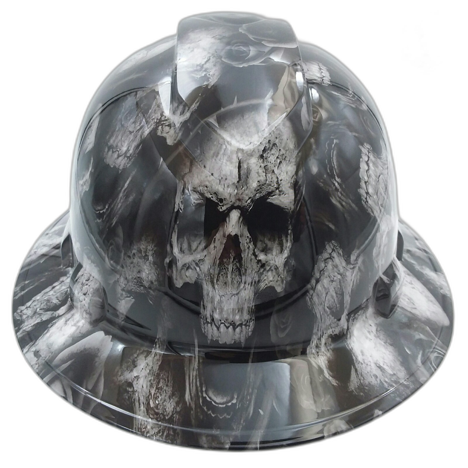 3D Bone Head Skulls Custom Hydro Dipped Full Brim Hard Hat - Front View
