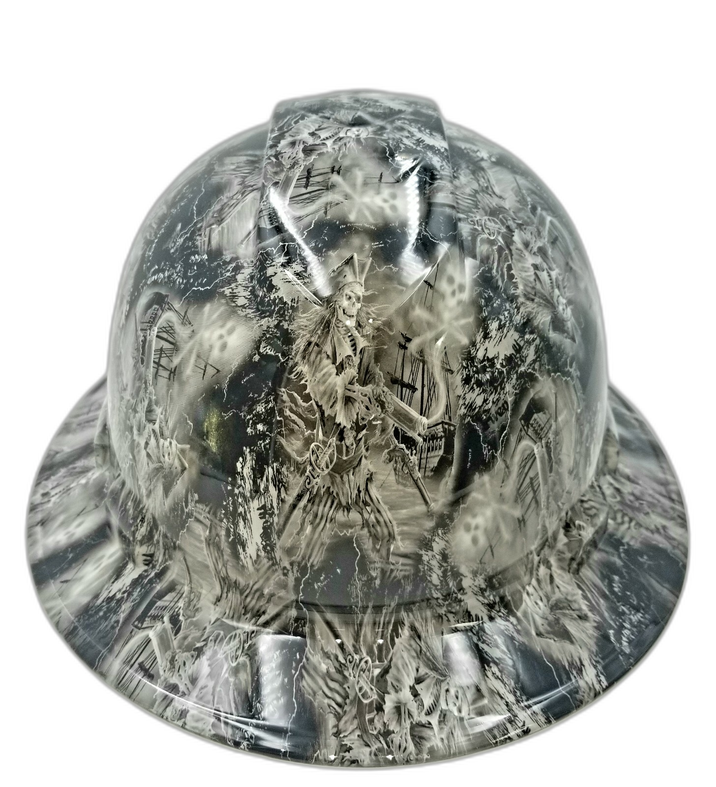 Pirate Skulls From The Grave Custom Hydro Dipped Full Brim Hard Hat - Front View