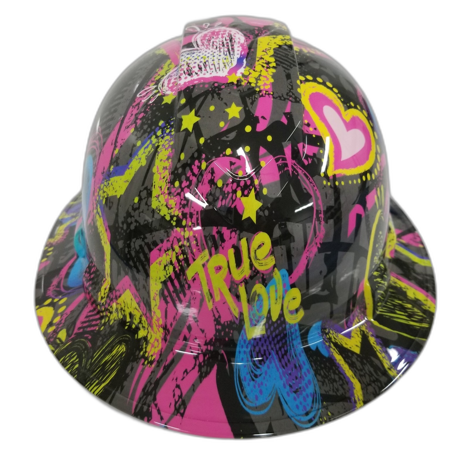 True Love Chalkboard Girly Custom Hydro Dipped Full Brim Hard Hat - Front View