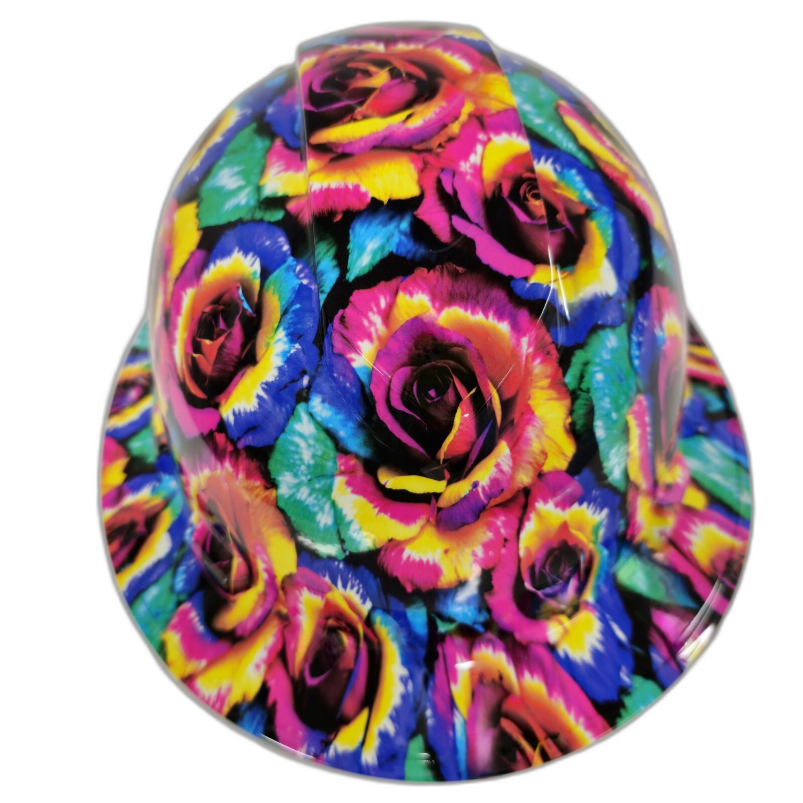 Tye Dyed Roses Custom Hydro Dipped Full Brim Hard Hat - Front View