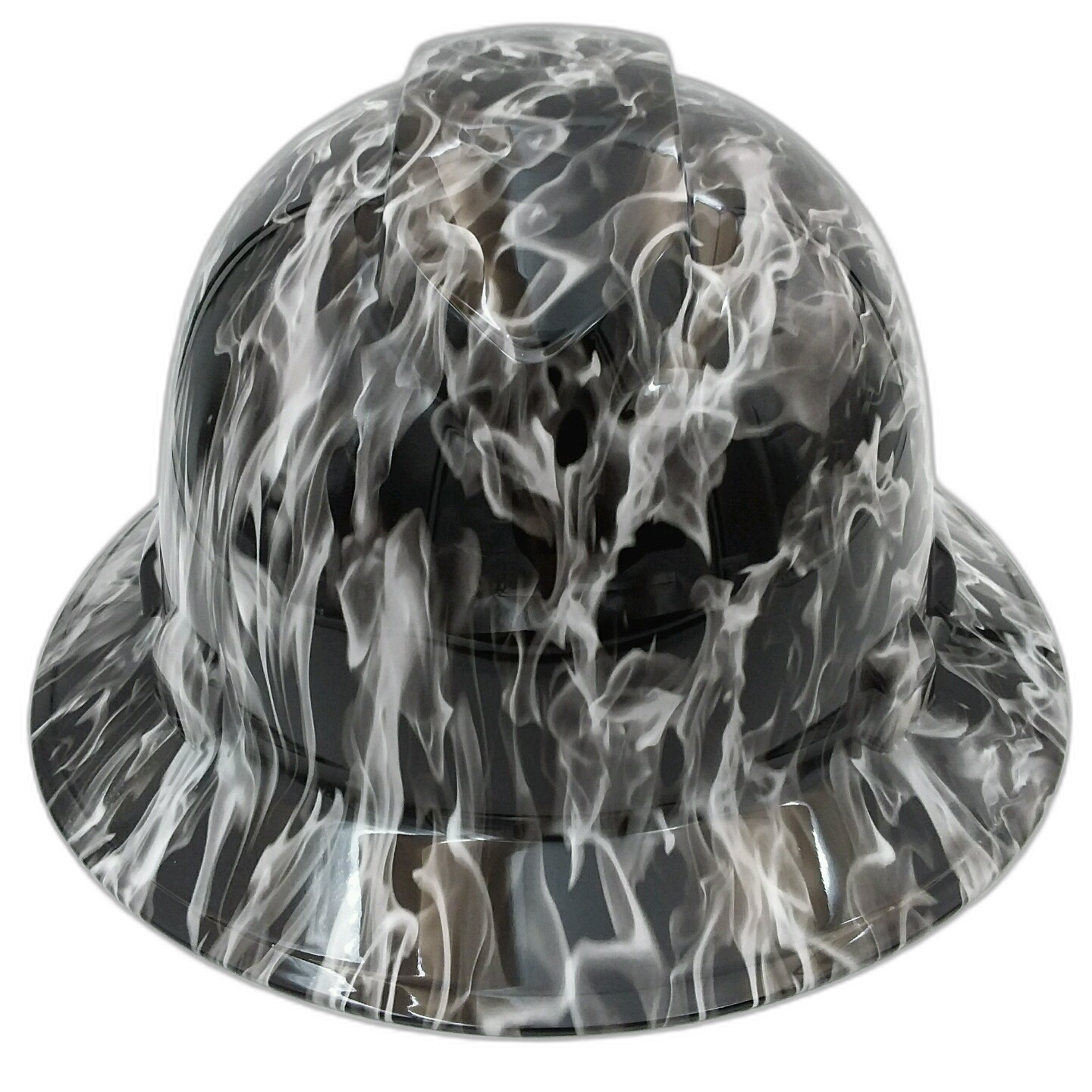 White Flames Custom Hydro Dipped Full Brim Hard Hat - Front View