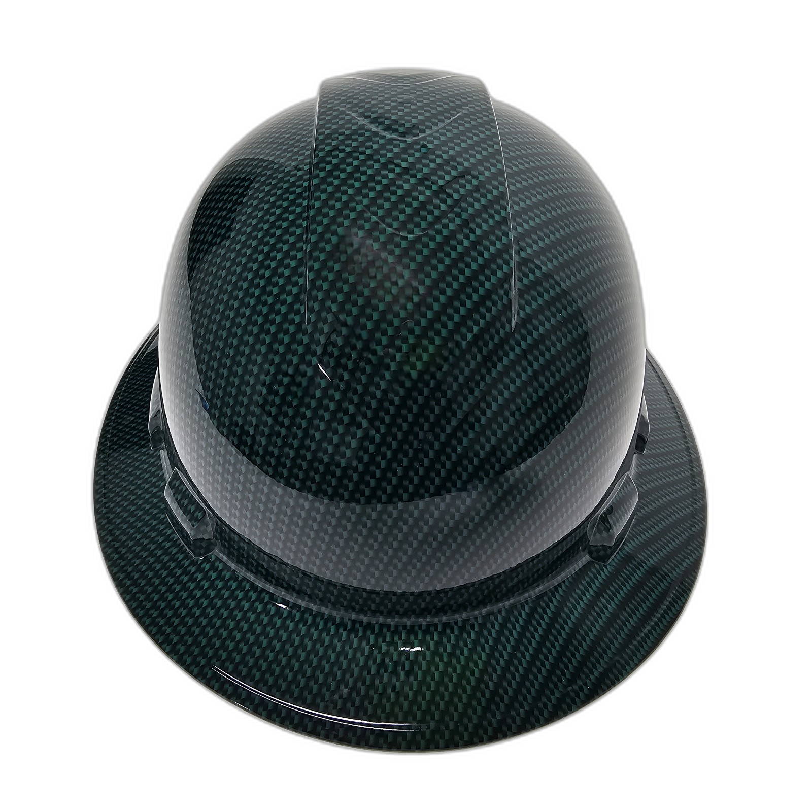 Dark Green Carbon Fiber Custom Hydro Dipped Full Brim Hard Hat - Front View