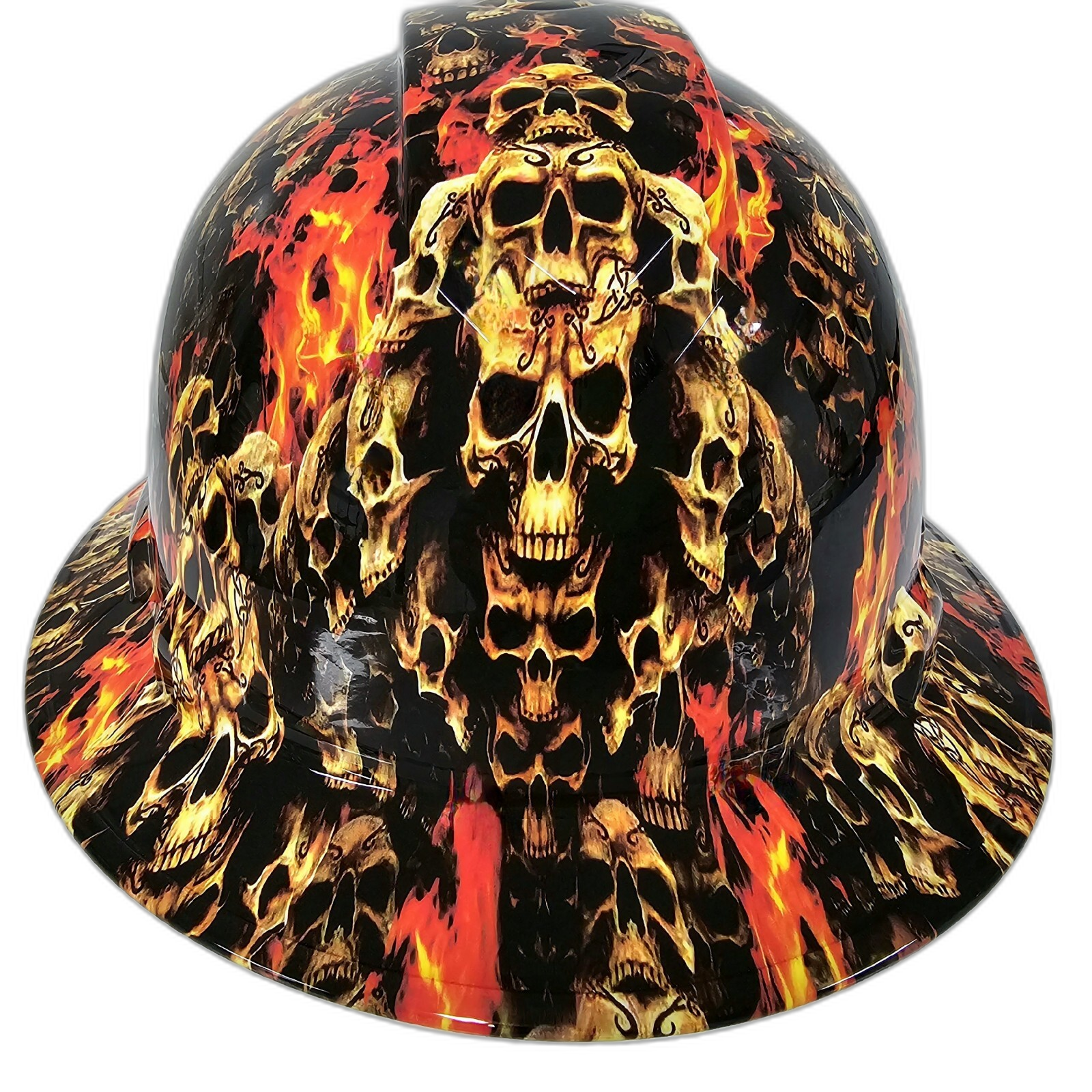 Gate of Skulls Stacked Evil Custom Hydro Dipped Full Brim Hard Hat - Front View
