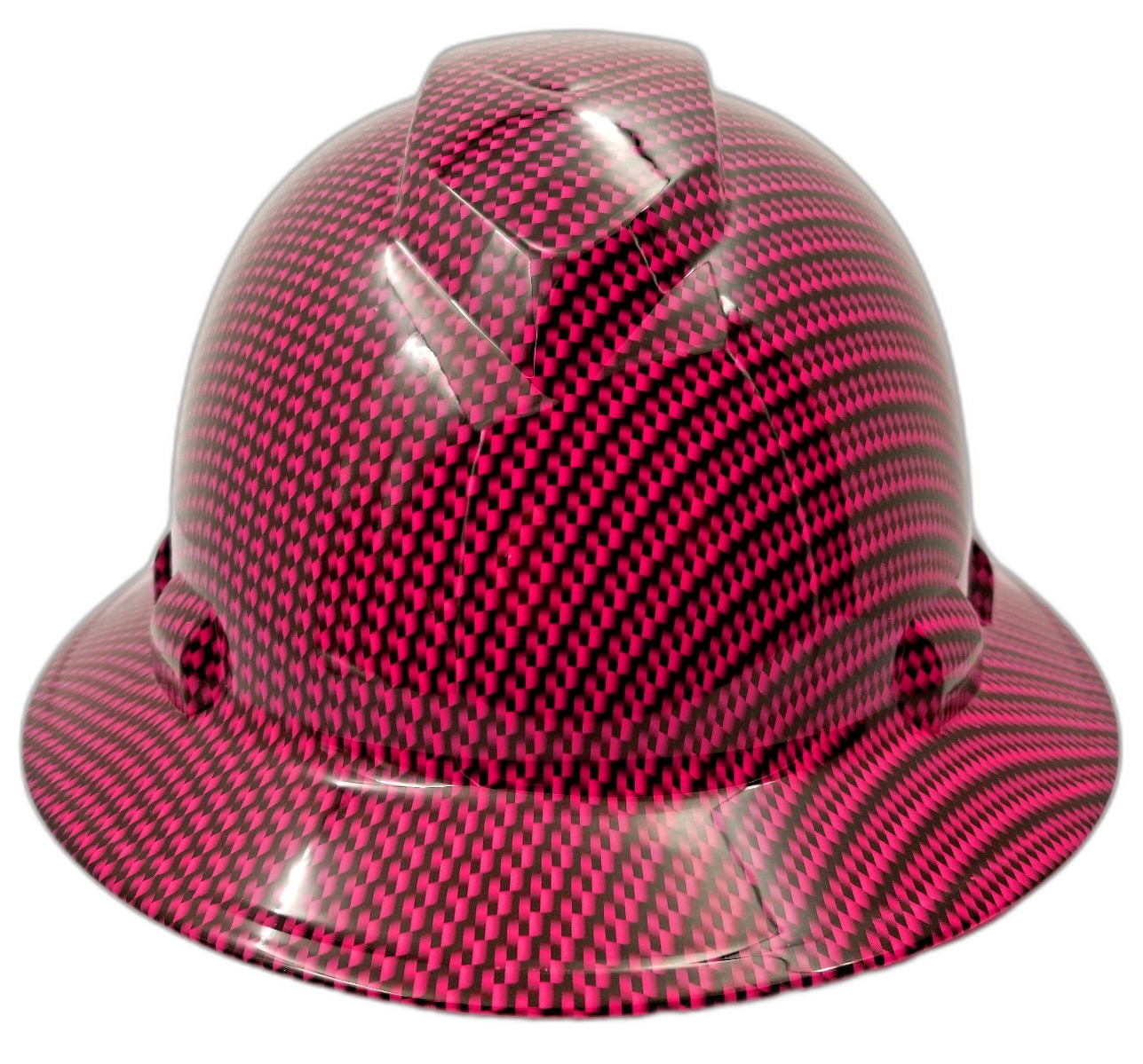 Wicked Hot Pink Carbon Fiber Custom Hydro Dipped Full Brim Hard Hat - Front View