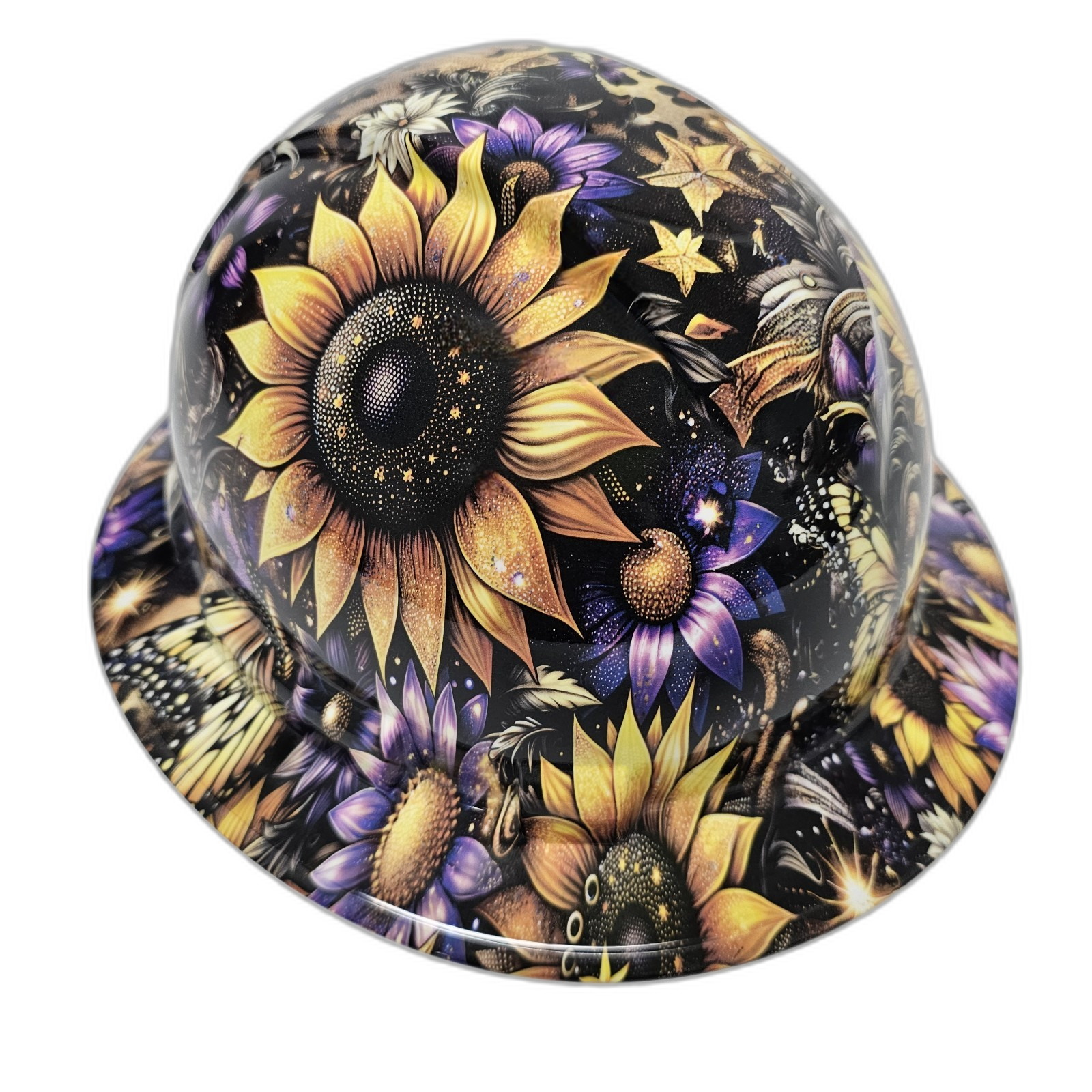 Country Girl Living Sunflower Custom Hydro Dipped Full Brim Hard Hat - Front View