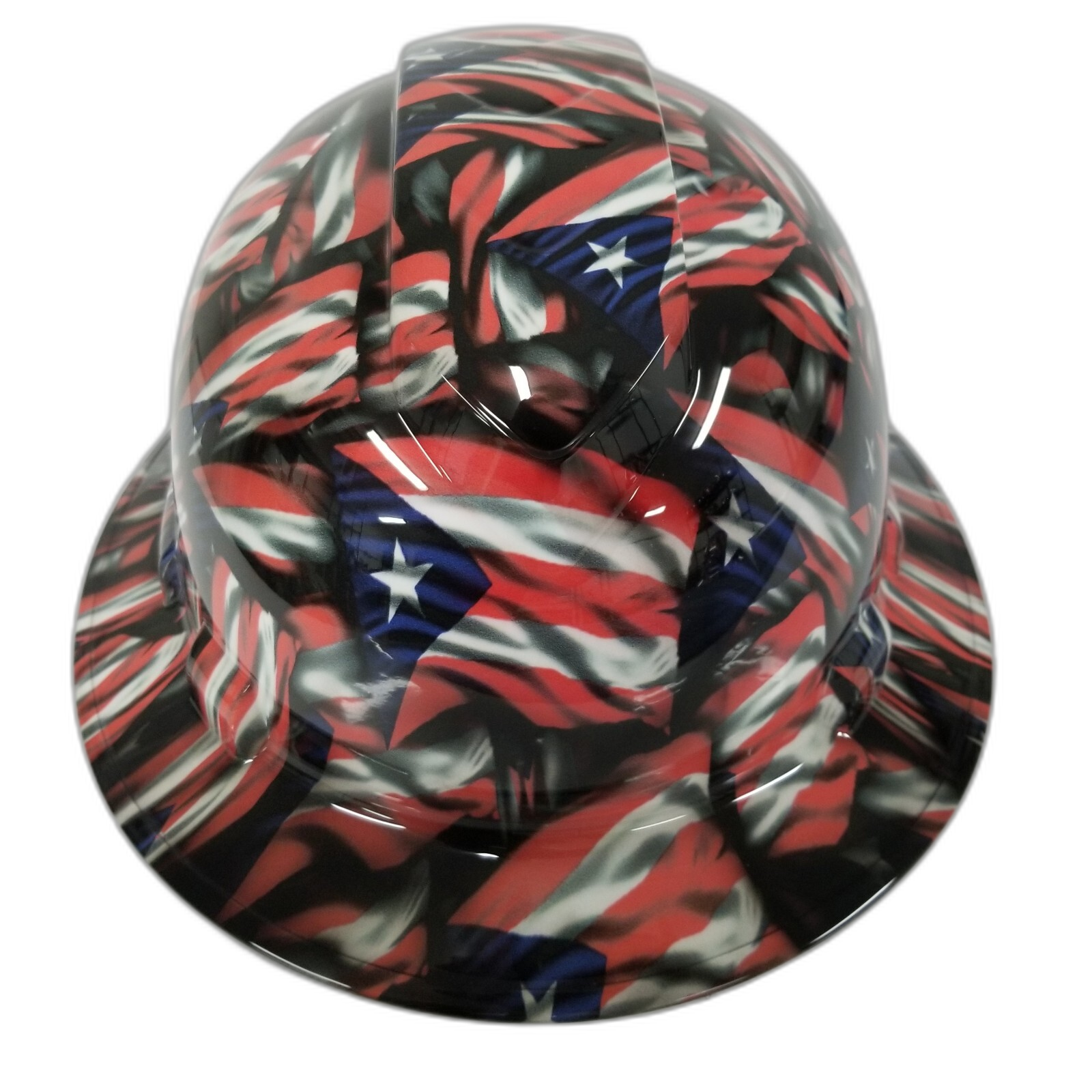 Puerto Rico Flag Design Custom Hydro Dipped Full Brim Hard Hat - Front View