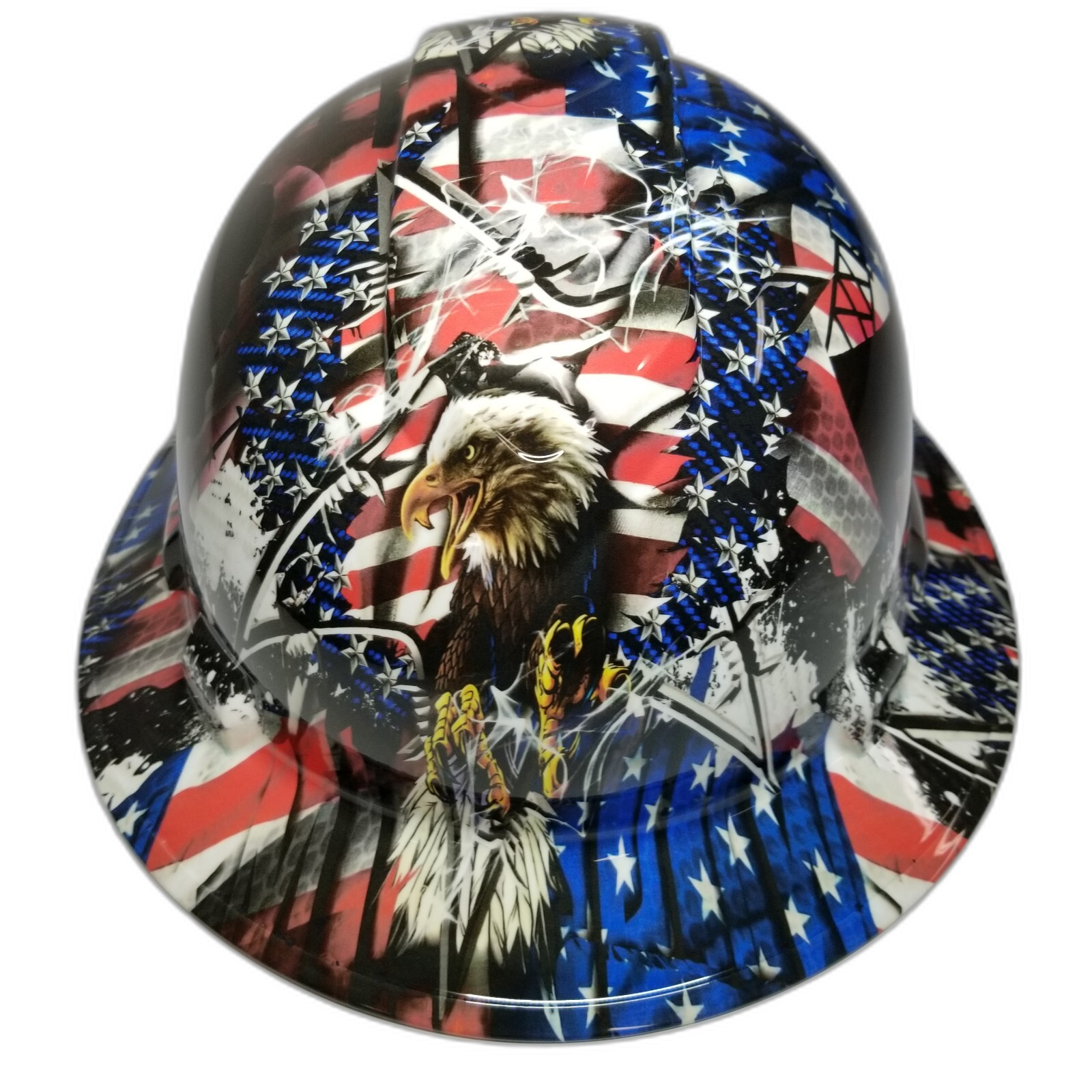 American Military Salute Who Serve Custom Hydro Dipped Full Brim Hard Hat - Front View