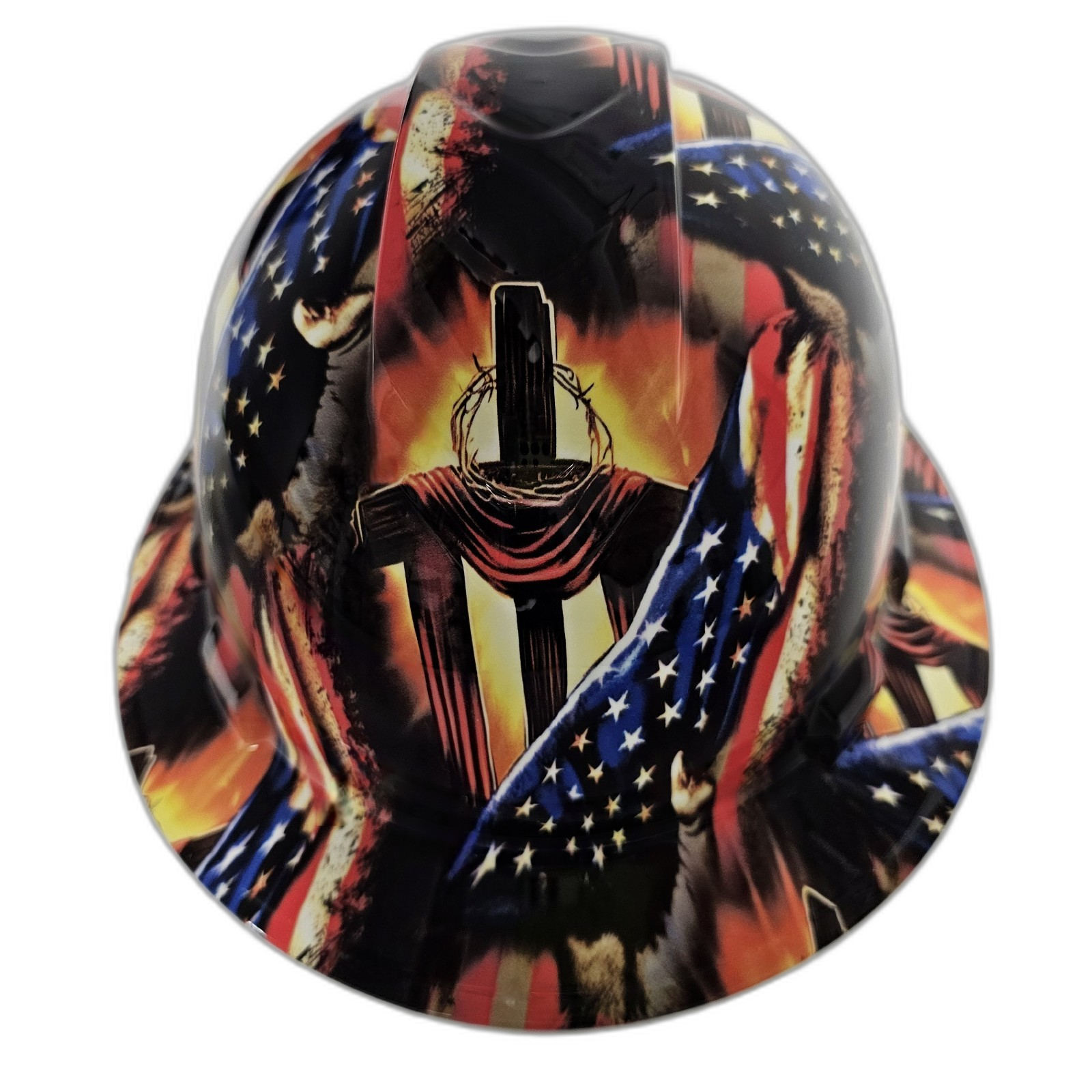 An American Christian Revealed Custom Hydro Dipped Full Brim Hard Hat - Front View