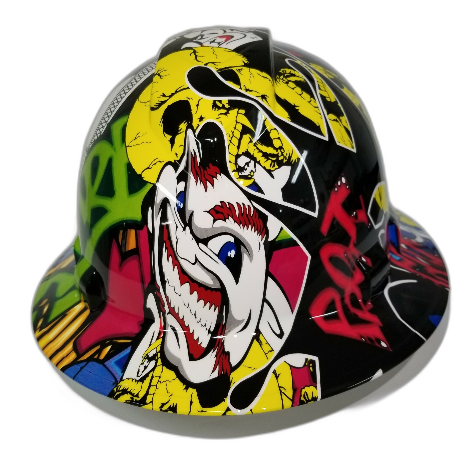 Graffiti Angry Baseball Custom Hydro Dipped Full Brim Hard Hat - Front View