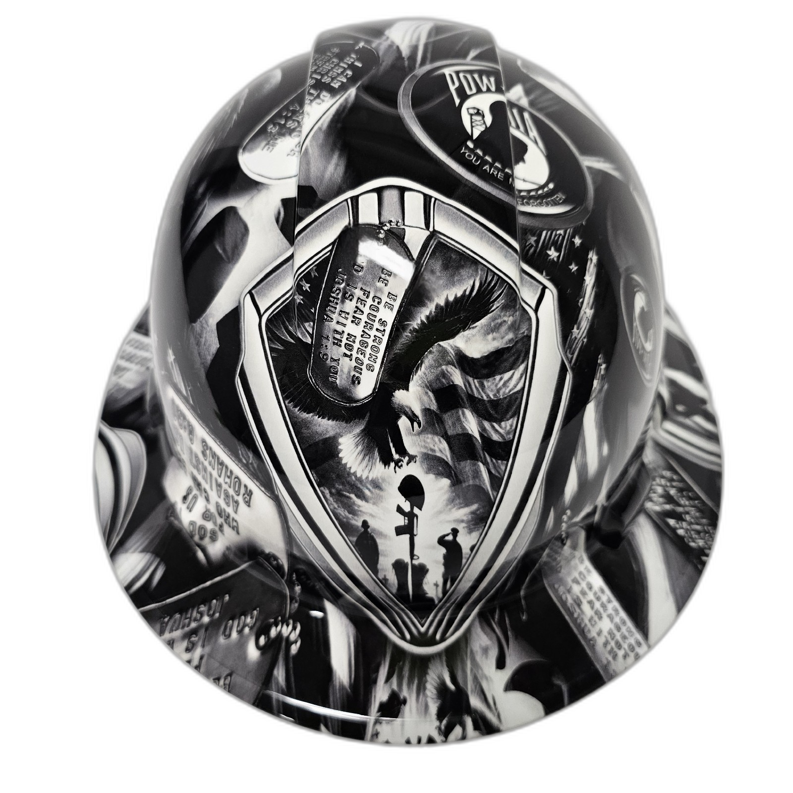 Military Veterans Memorial Badges Custom Hydro Dipped Full Brim Hard Hat - Front View