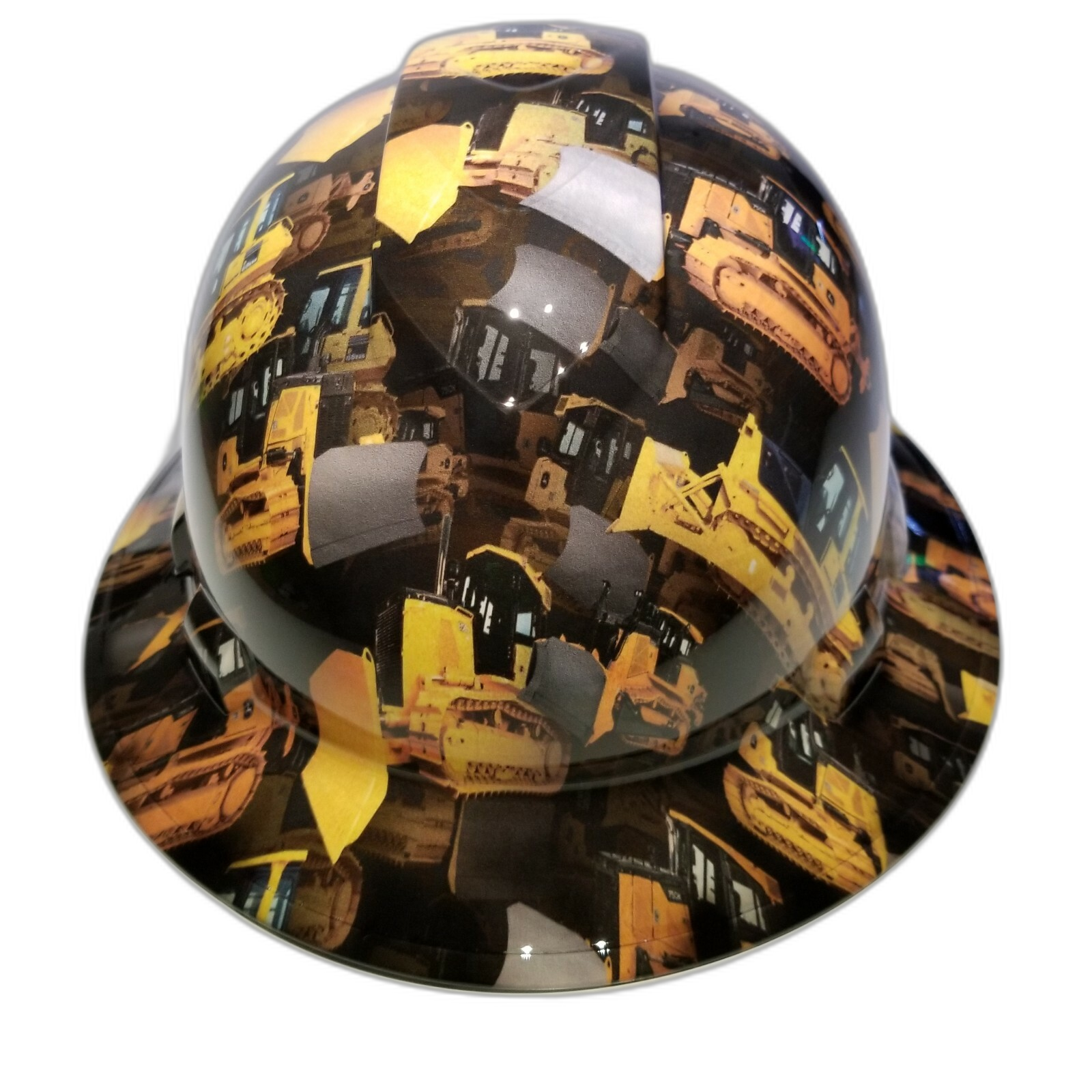Bulldozer Heavy Equipment Custom Hydro Dipped Full Brim Hard Hat - Front View