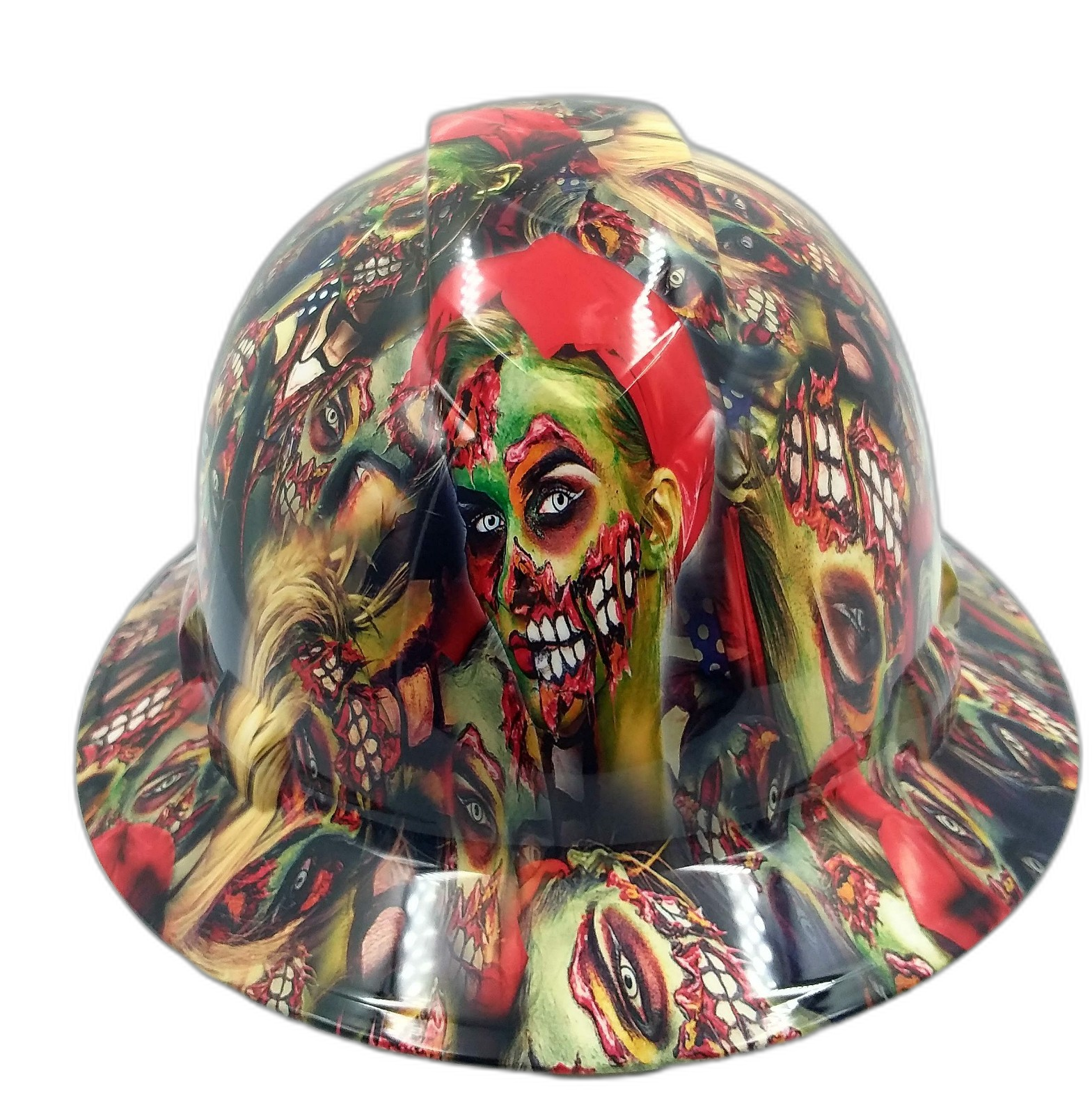 Color Zombie Art Custom Hydro Dipped Full Brim Hard Hat - Front View