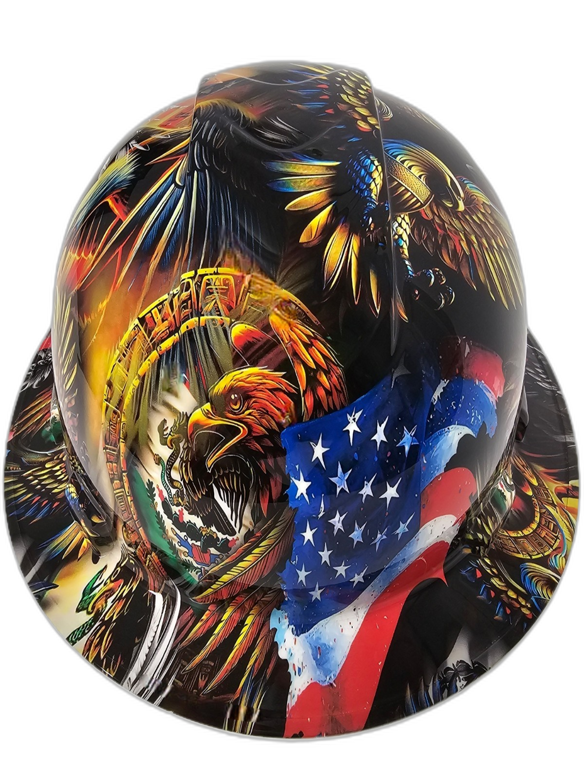 Mexican Heritage American Proud Custom Hydro Dipped Full Brim Hard Hat - Front View