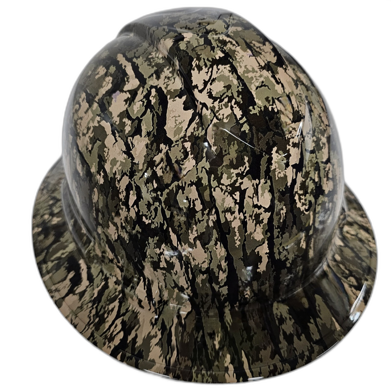 Bottomland True Bark Camo Custom Hydro Dipped Full Brim Hard Hat - Front View