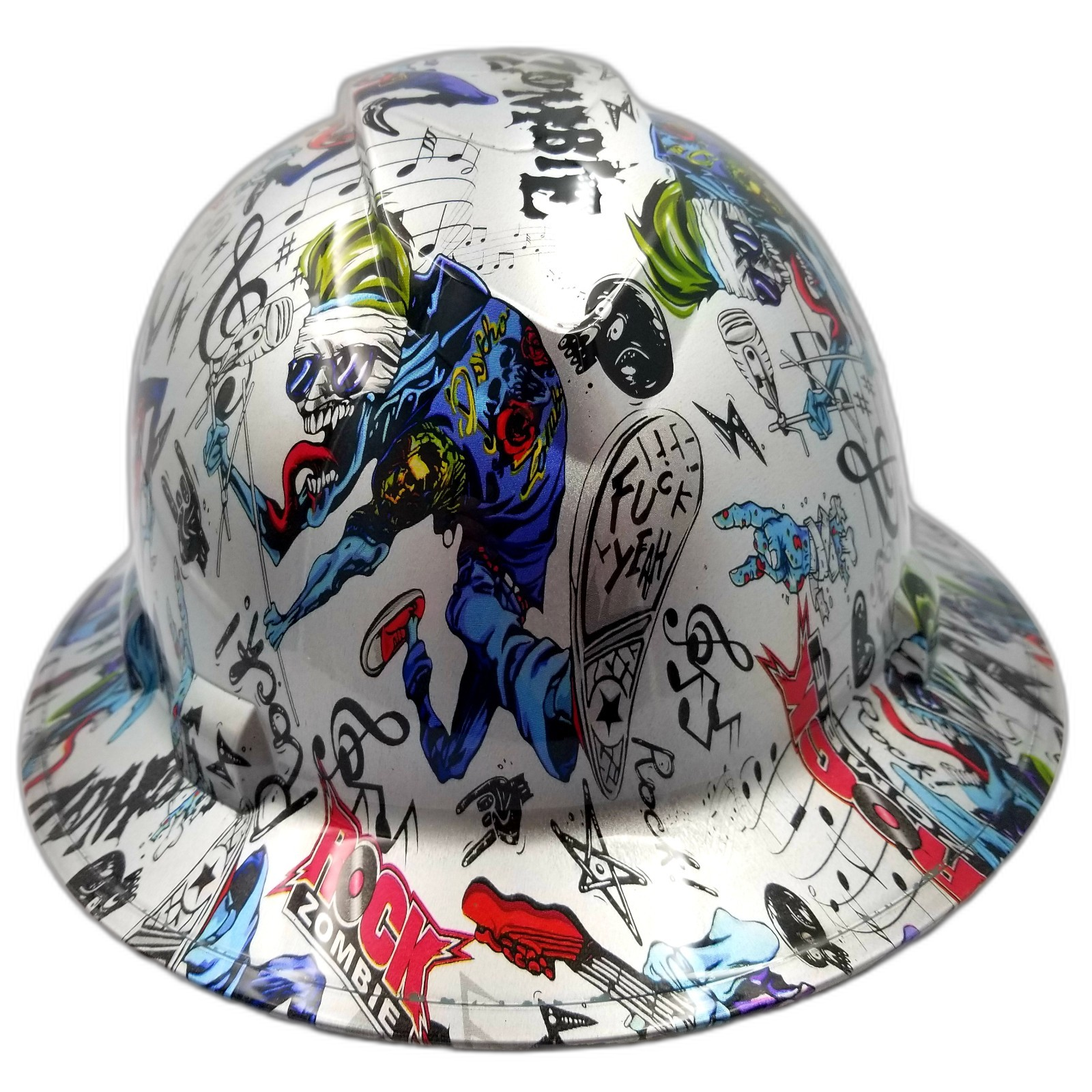 Rock Zombie F**K Yeah Custom Hydro Dipped Full Brim Hard Hat - Front View