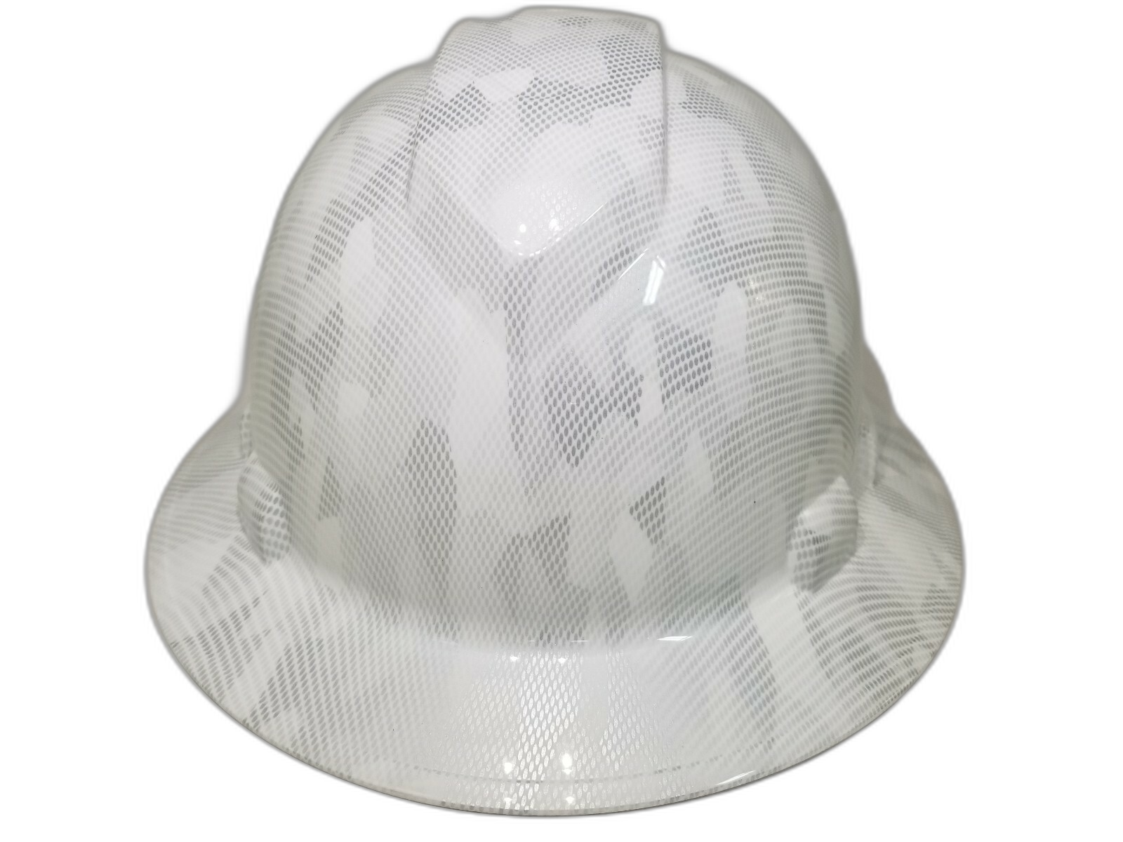 Military Antarctica Digital Camo Custom Hydro Dipped Full Brim Hard Hat - Front View