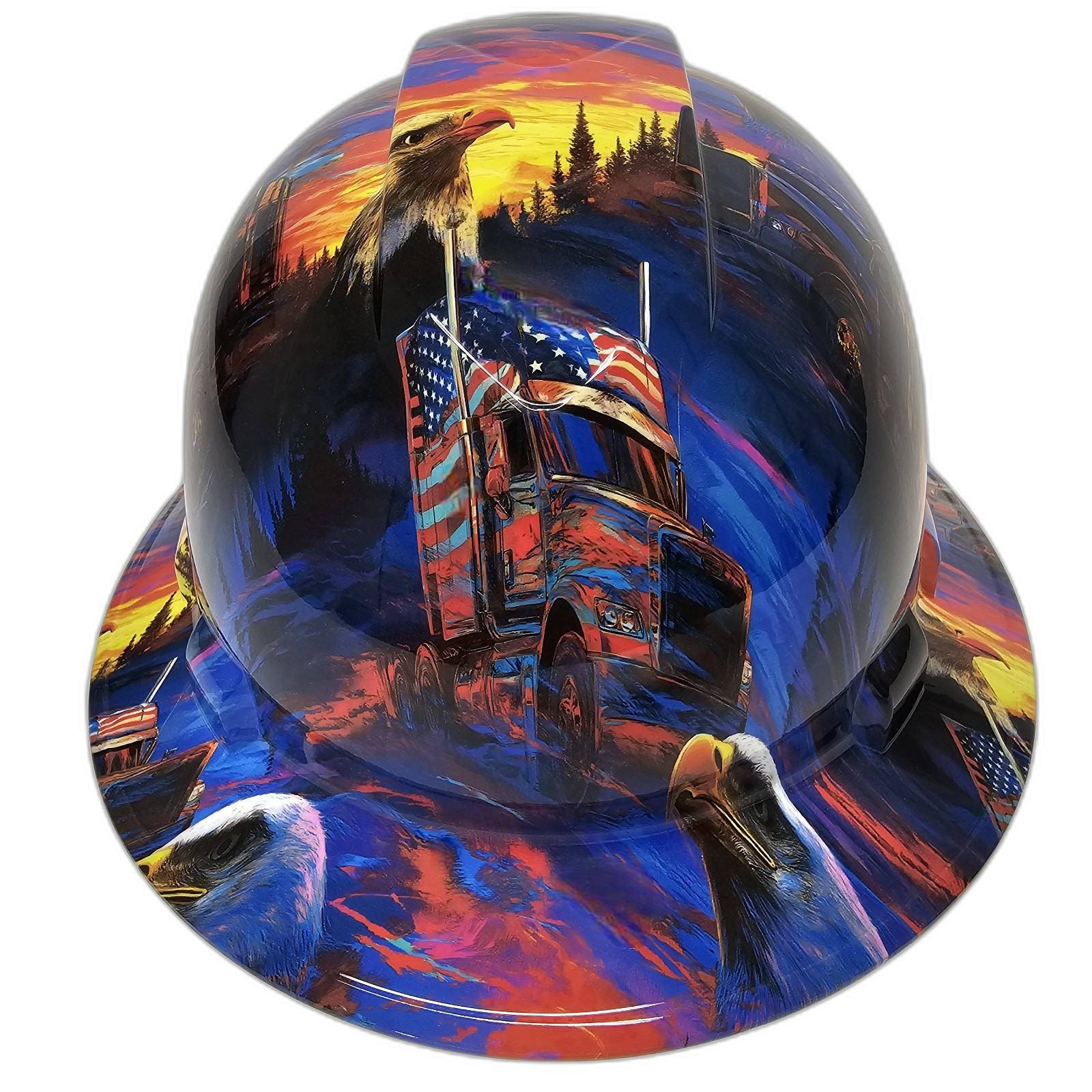 American Trucker White Line Fever Custom Hydro Dipped Full Brim Hard Hat - Front View