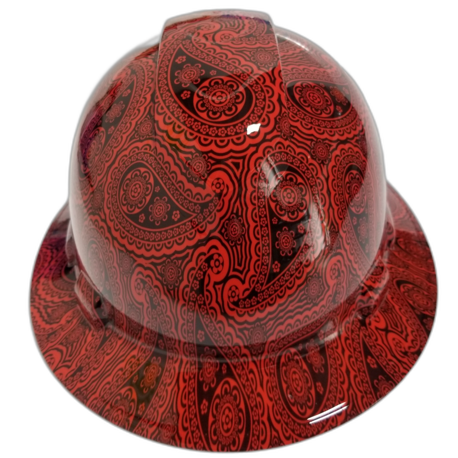True Red Bandana Print Color Custom Hydro Dipped Full Brim Hard Hat - Front View