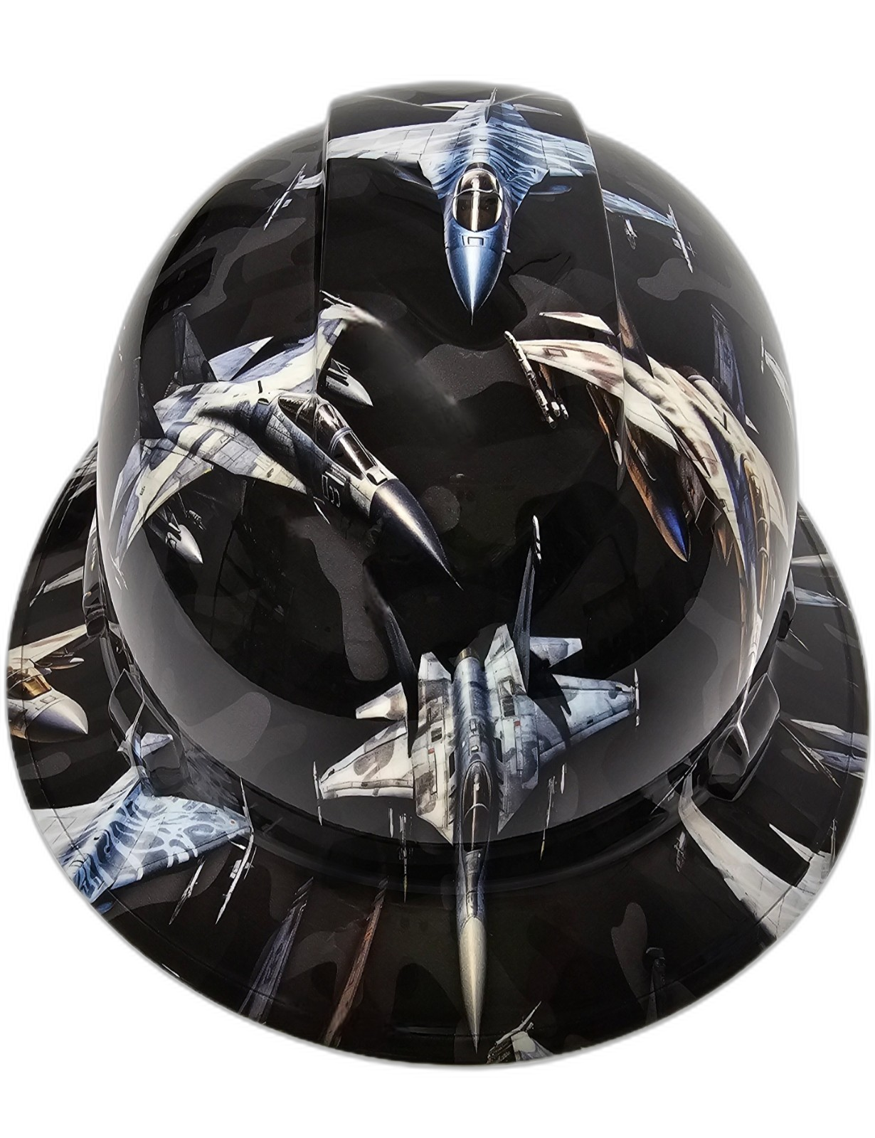 Urban Camo Fighter Jets Custom Hydro Dipped Full Brim Hard Hat - Front View