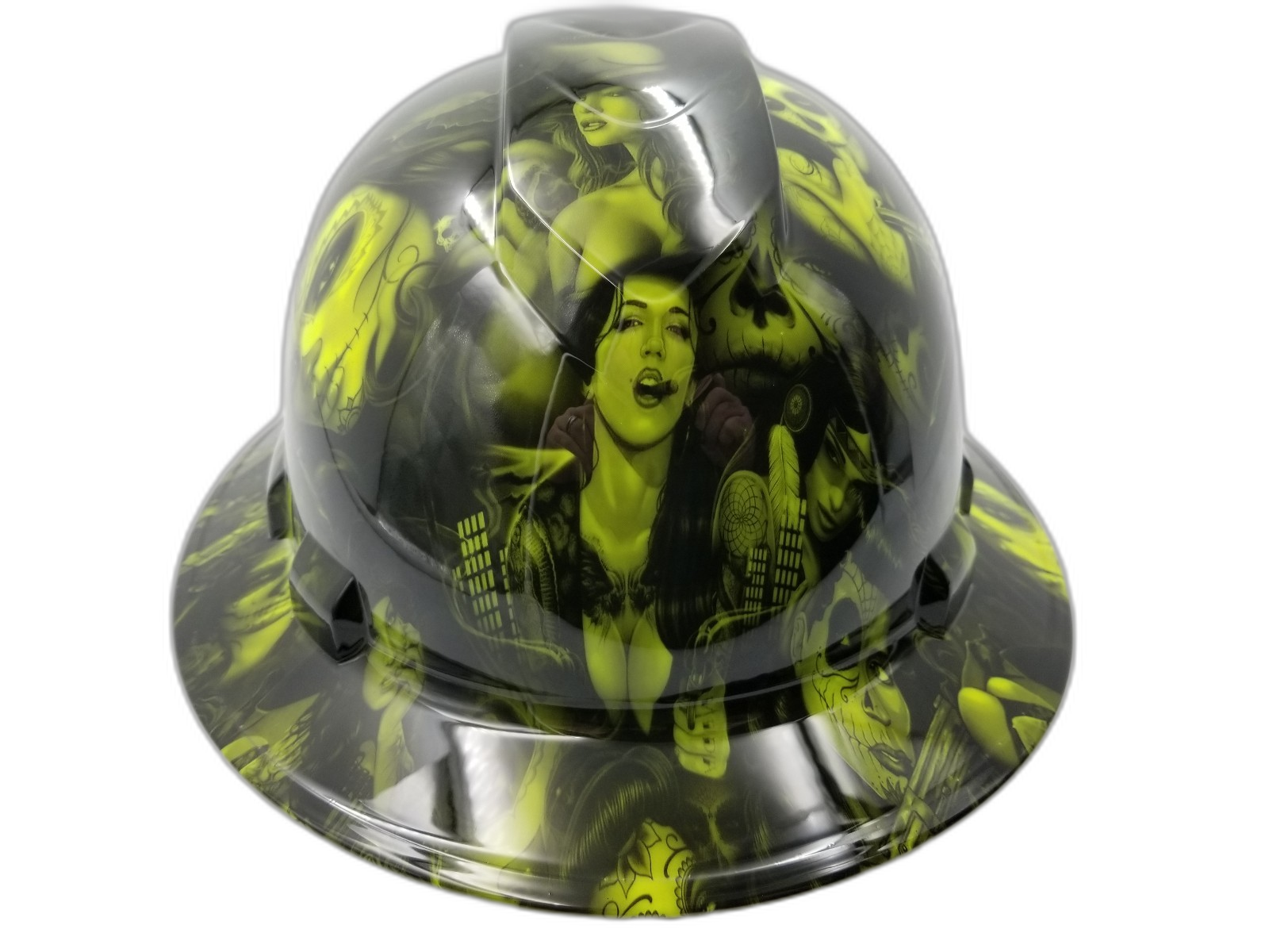 Spanish Lolita Custom Hydro Dipped Full Brim Hard Hat - Front View
