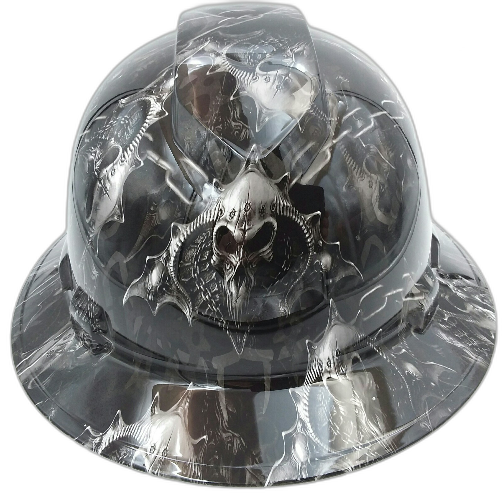 Dark Raiser Skulls Custom Hydro Dipped Full Brim Hard Hat - Front View