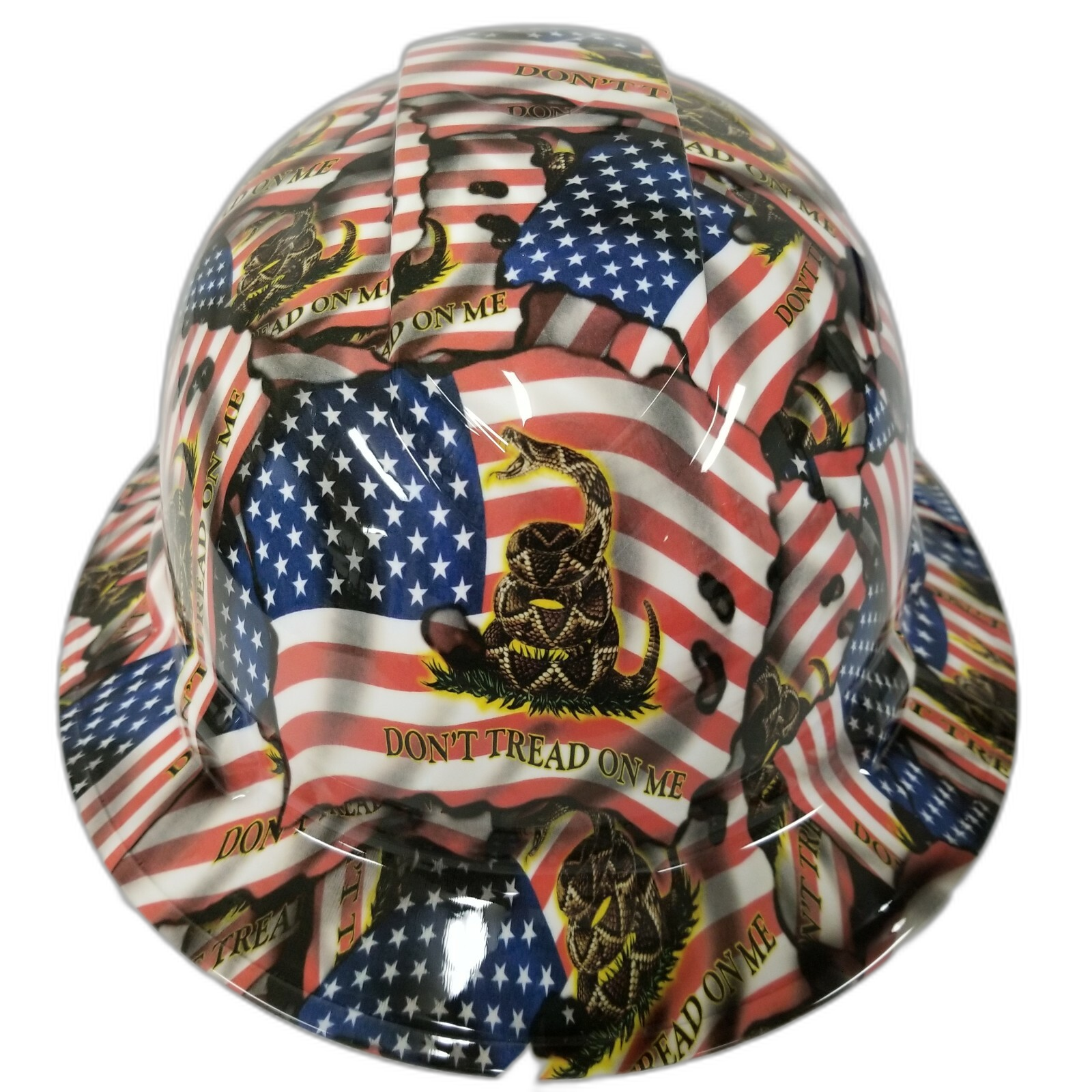 Don't Tread On Me American Flag Custom Hydro Dipped Full Brim Hard Hat - Front View