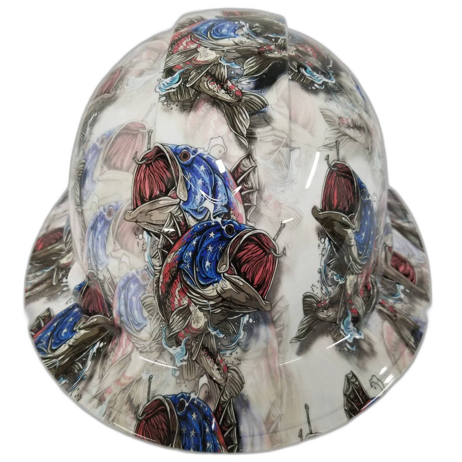 American Bass Fisherman USA Proud Custom Hydro Dipped Full Brim Hard Hat - Front View
