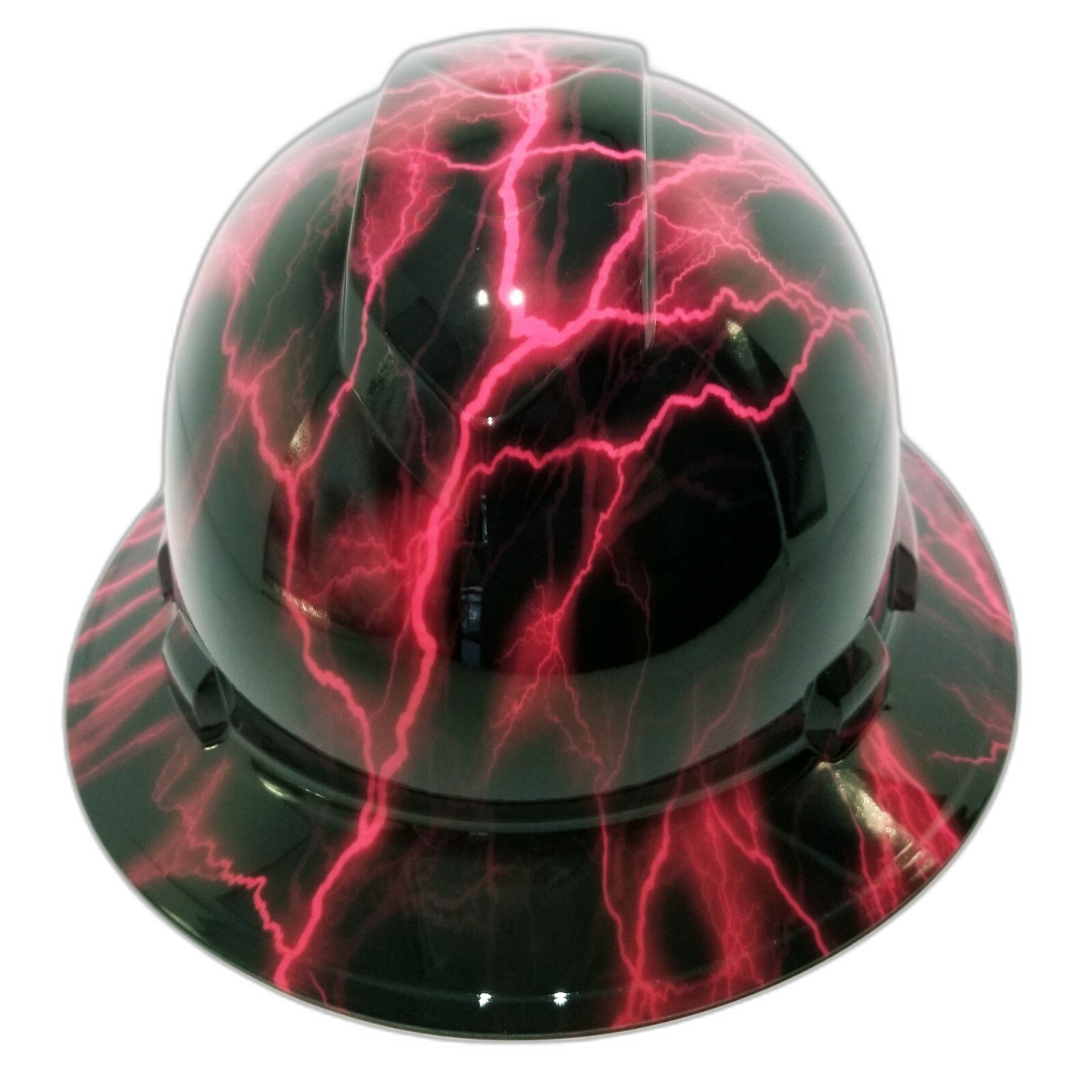 Hot Pink Lightning Bolt Custom Hydro Dipped Full Brim Hard Hat - Front View