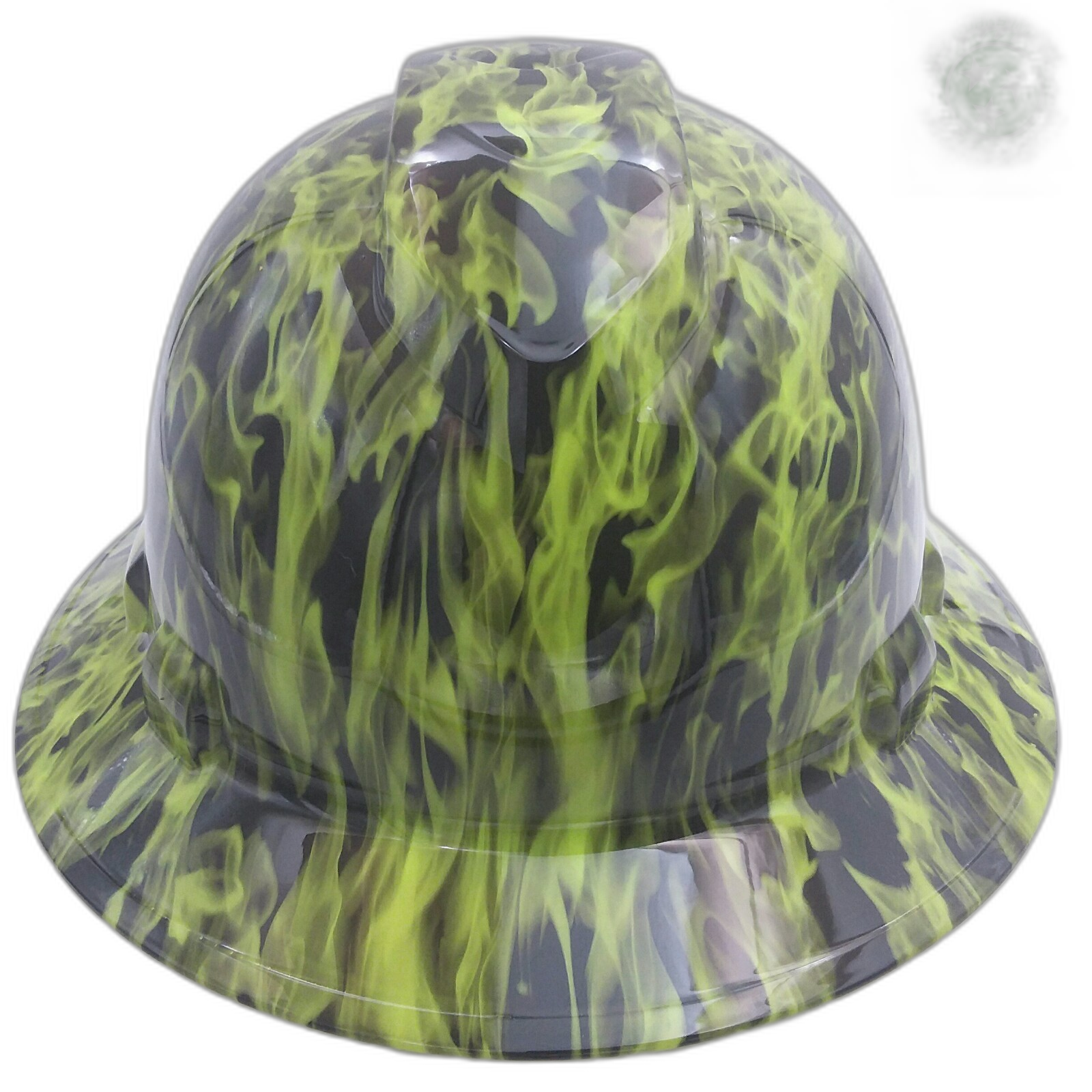 Wicked Fire Hi Vis Lime Custom Hydro Dipped Full Brim Hard Hat - Front View