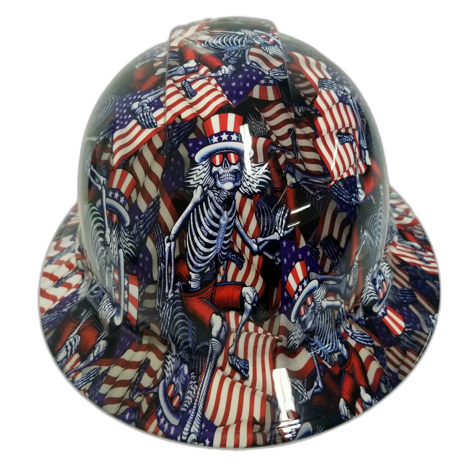Skully American Magic Carpet Ride Custom Hydro Dipped Full Brim Hard Hat - Front View