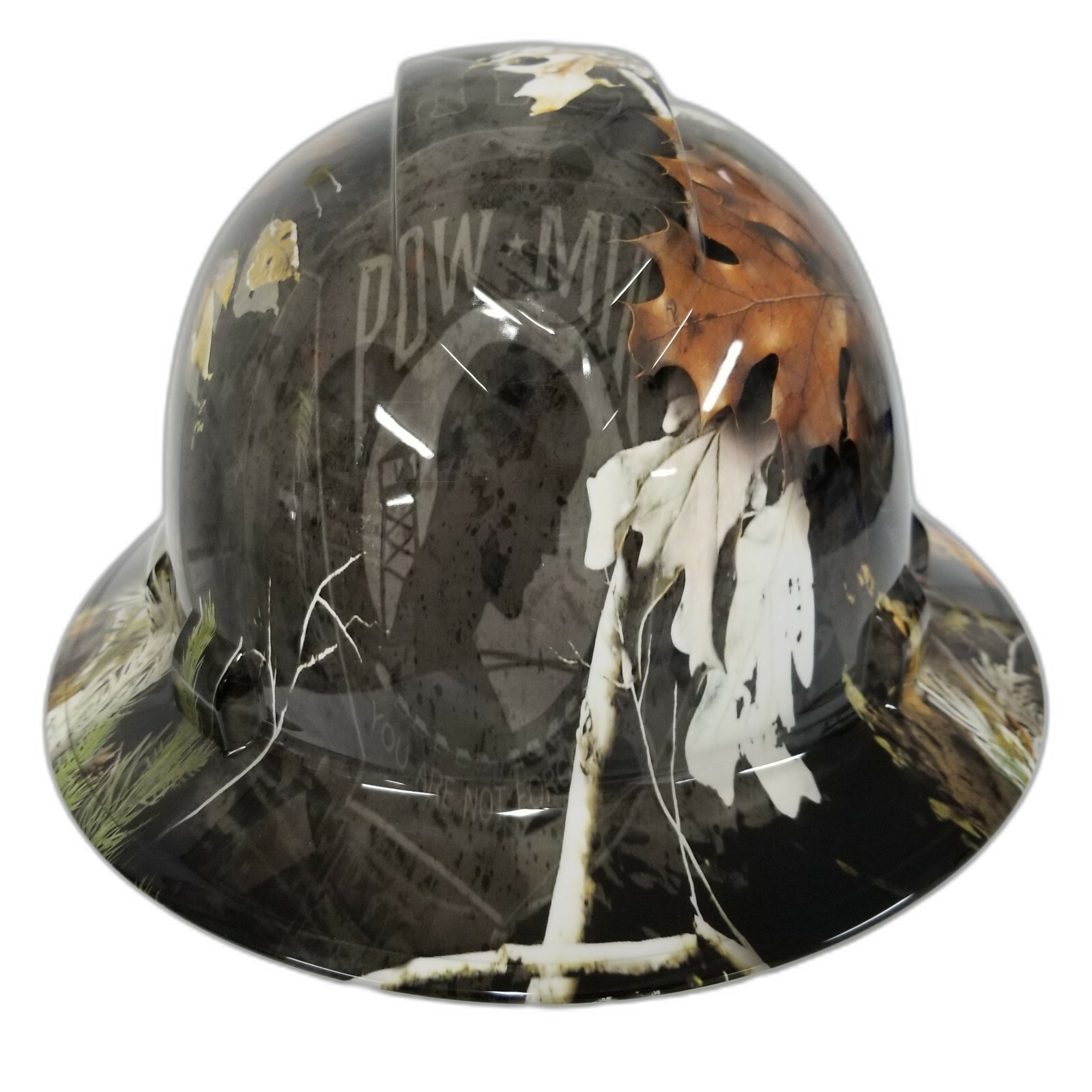 Pow/Mia Carolina Camo Woods Custom Hydro Dipped Full Brim Hard Hat - Front View