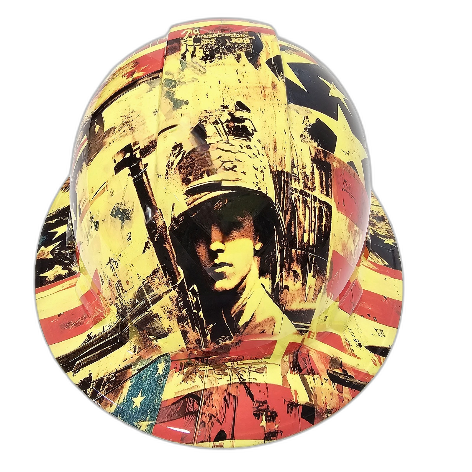 Old School Vintage American Soldier Custom Hydro Dipped Full Brim Hard Hat - Front View