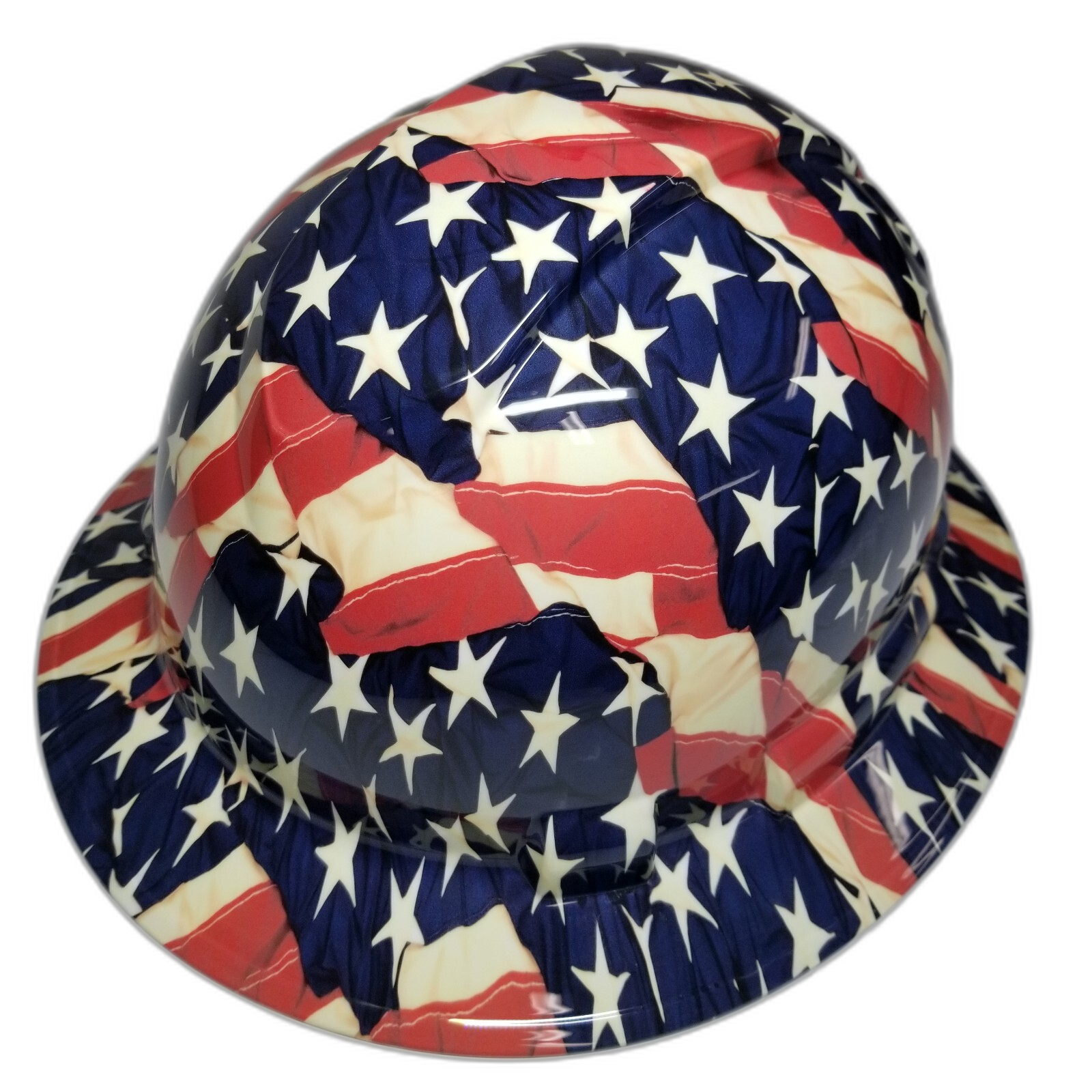 American Old Glory Flag Banner USA Custom Hydro Dipped Full Brim Hard Hat - Front View