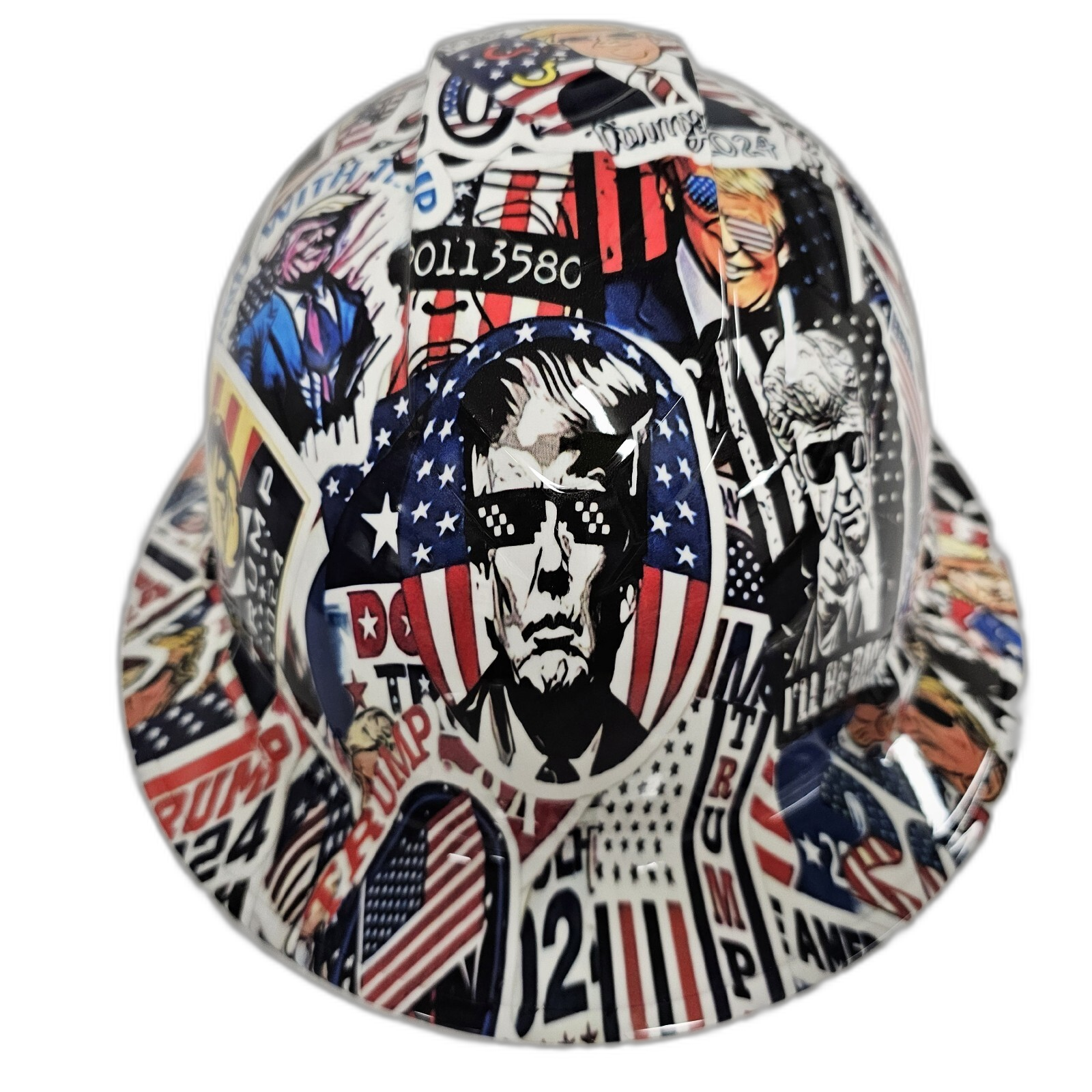 2024 Sticker Bomb Custom Hydro Dipped Full Brim Hard Hat - Front View
