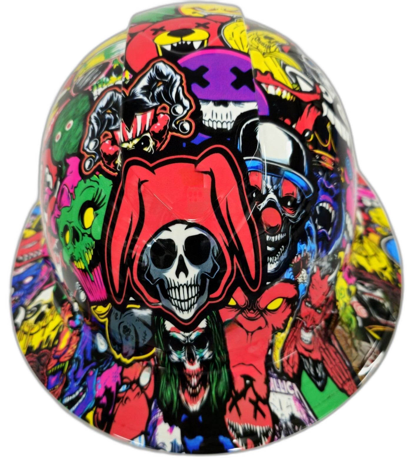 Sticker Bomb Custom Hydro Dipped Full Brim Hard Hat - Front View