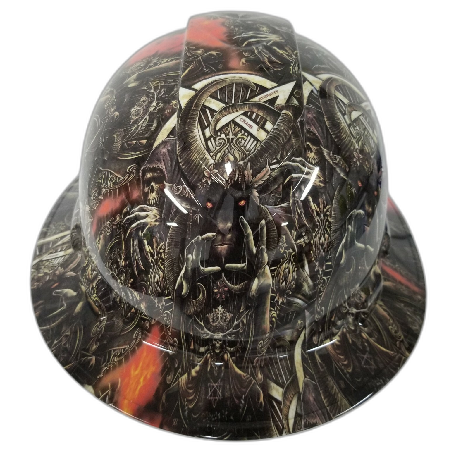 Eternal Chaos Devils Playground Custom Hydro Dipped Full Brim Hard Hat - Front View
