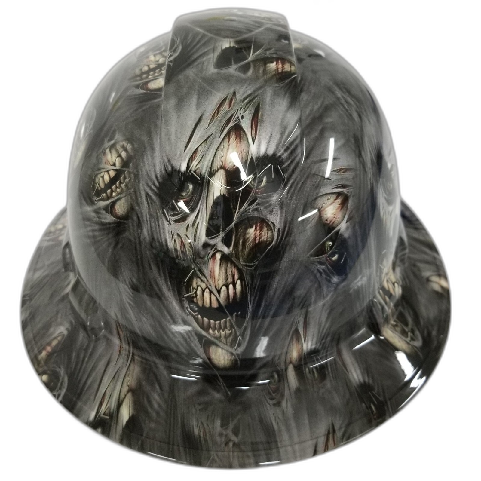 Ripping Out Skull Faces Hat Custom Hydro Dipped Full Brim Hard Hat - Front View