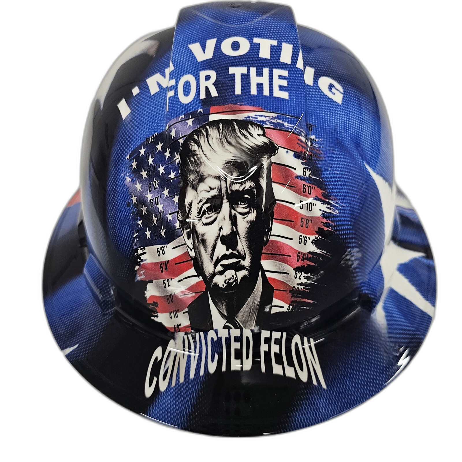 Im Voting For Convicted Felon Custom Hydro Dipped Full Brim Hard Hat - Front View