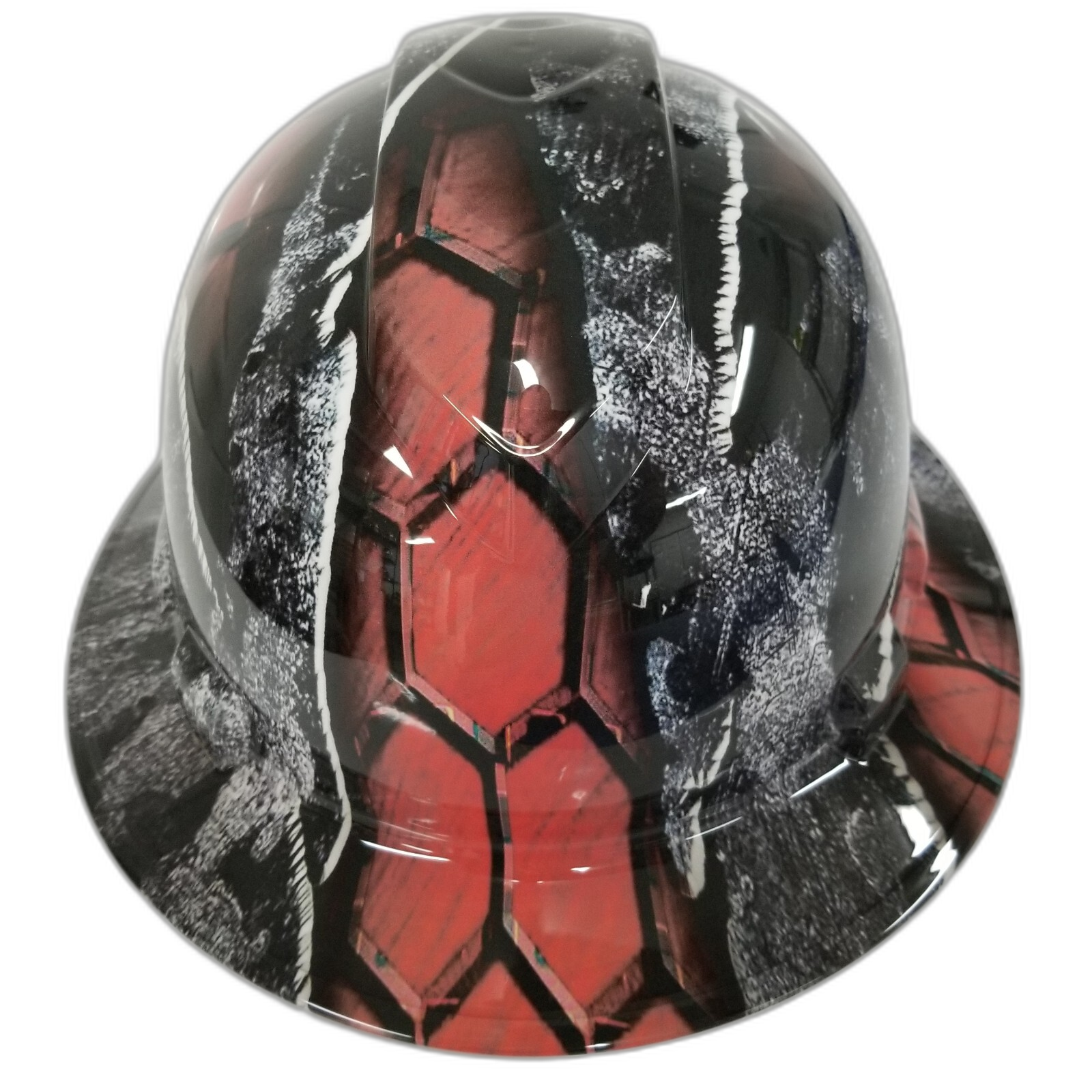 Urban Hex Rip Tear Color Custom Hydro Dipped Full Brim Hard Hat - Front View