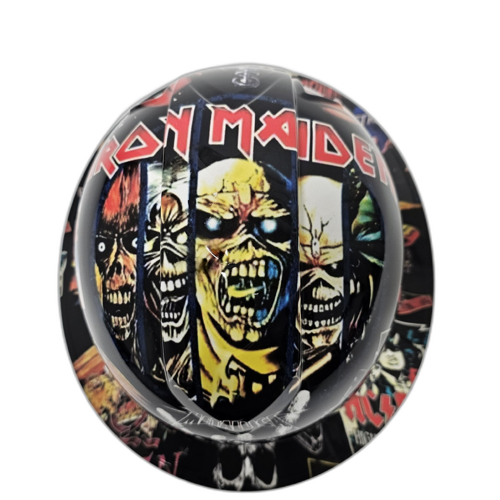 Heavy Metal Sticker Bomb Custom Hydro Dipped Full Brim Hard Hat - Front View
