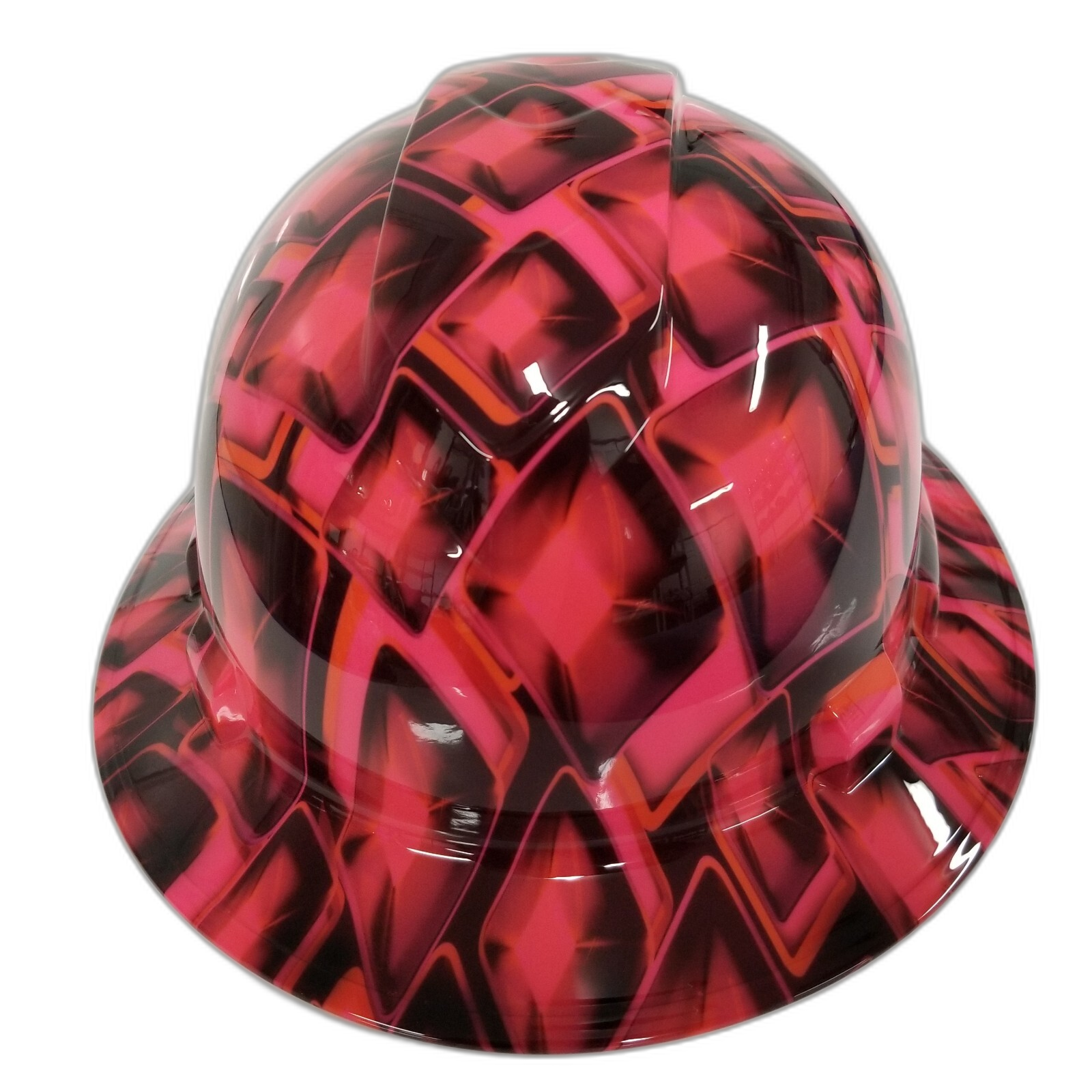 Hot Pink Hollywood Flash Cubes Custom Hydro Dipped Full Brim Hard Hat - Front View