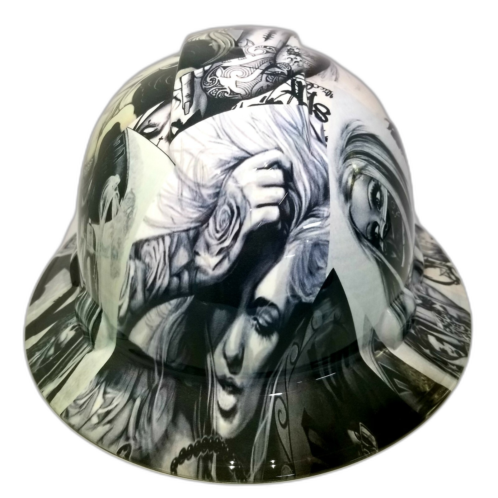 Chicano Girls Lowrider Art Custom Hydro Dipped Full Brim Hard Hat - Front View