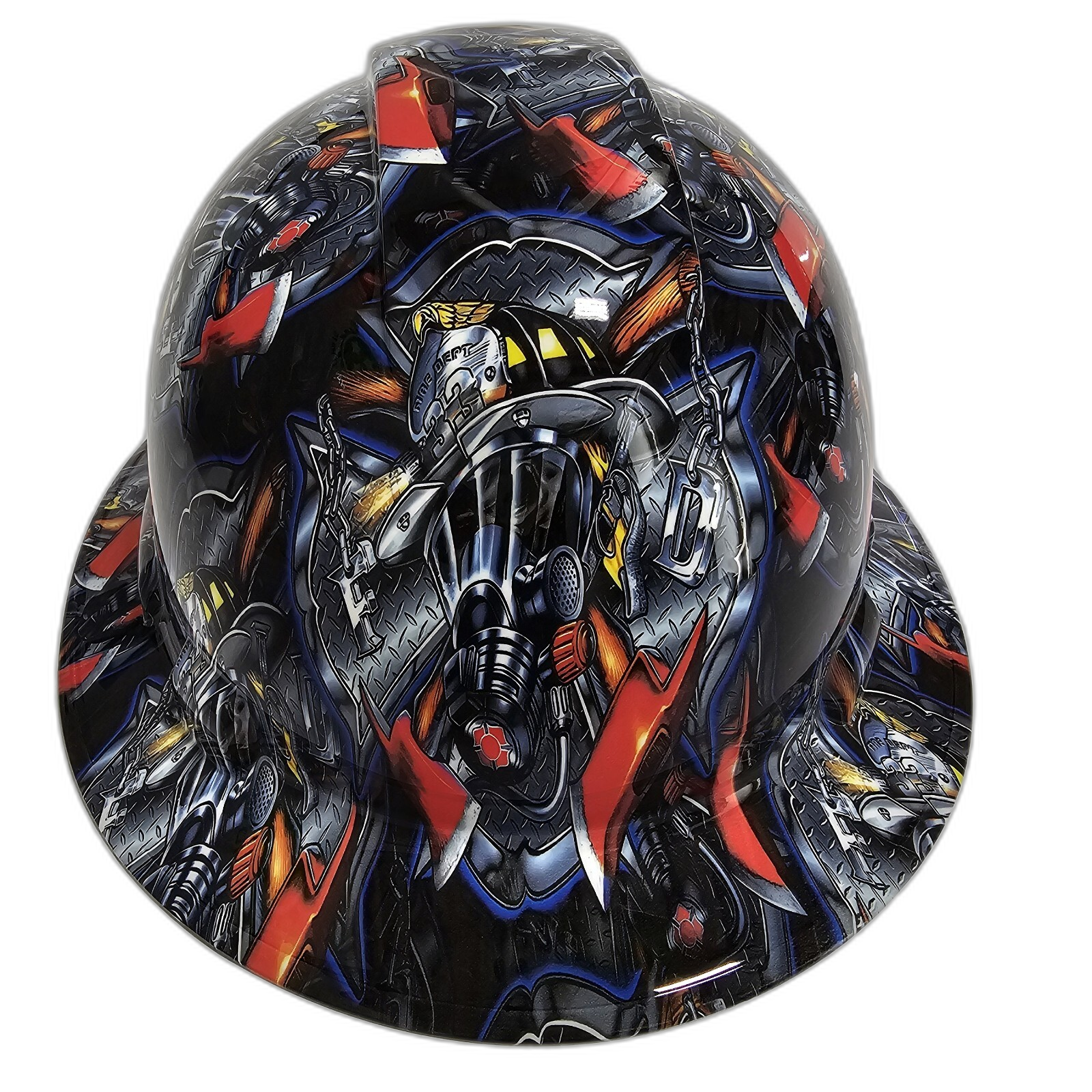 Heavy Duty Fireman F/D Clean Custom Hydro Dipped Full Brim Hard Hat - Left Side View