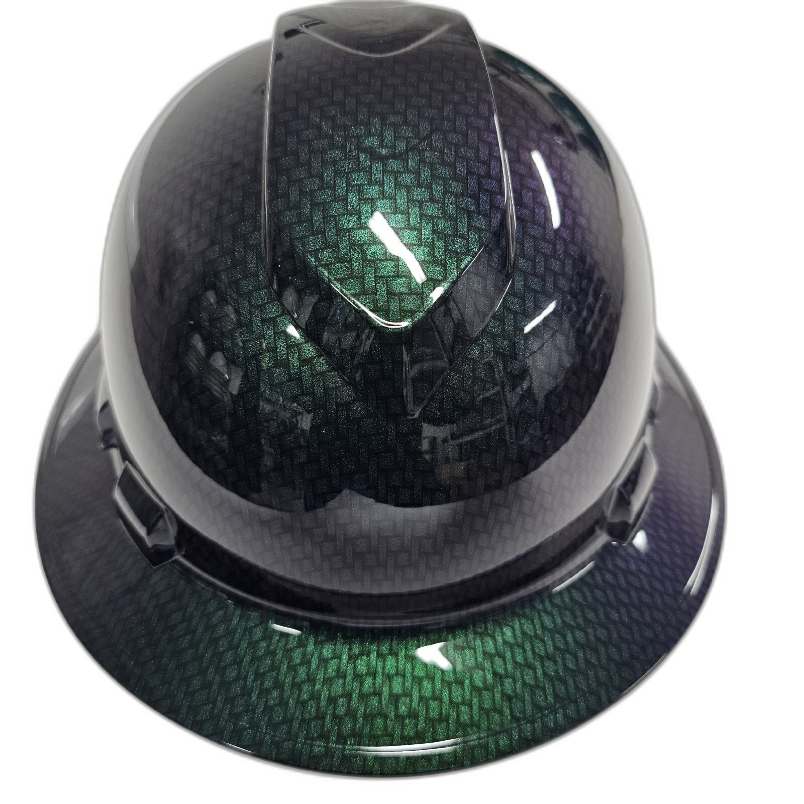 Chameleon Flip Flop Carbon Fiber Custom Hydro Dipped Full Brim Hard Hat - Left Side View